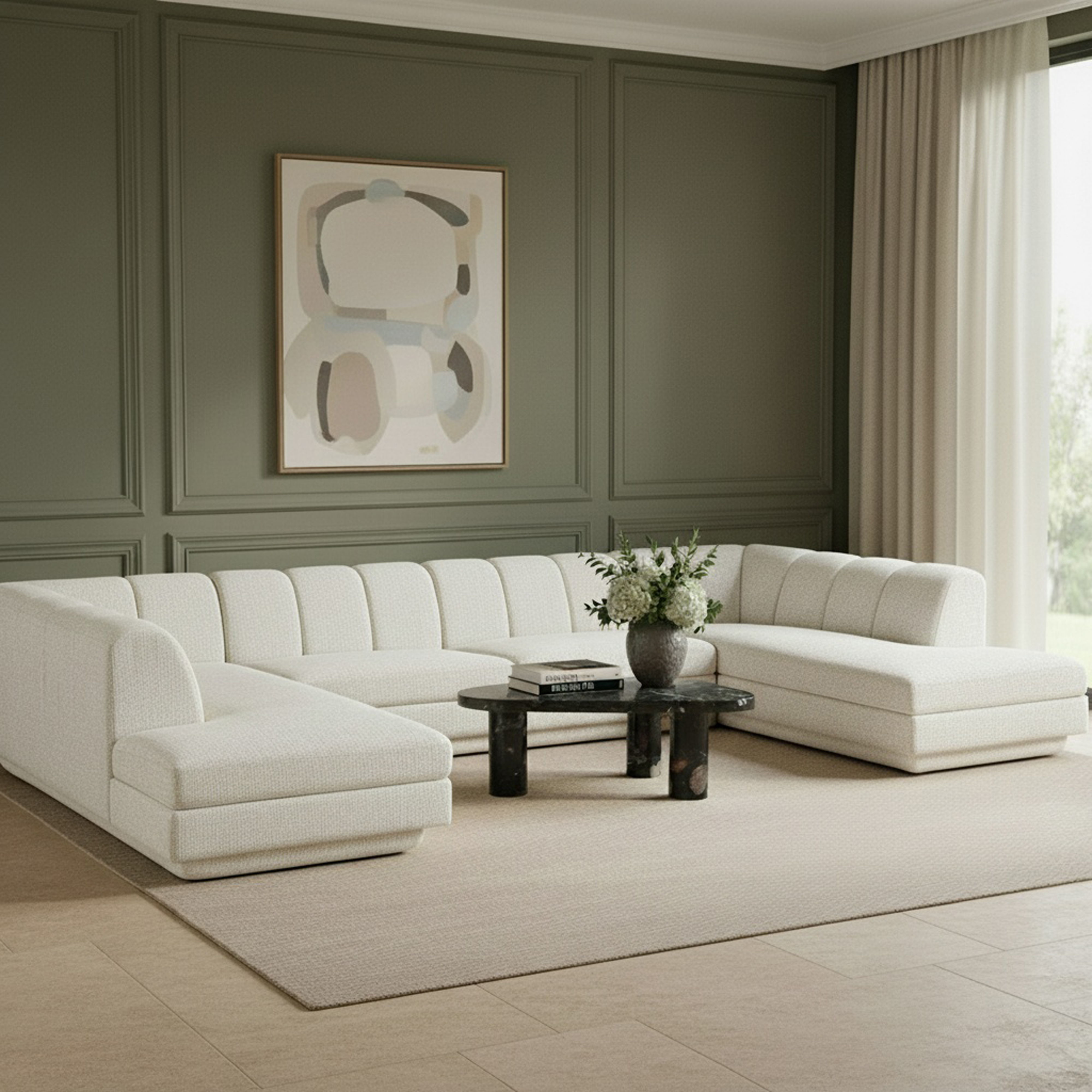 Modari - Fabric Upholstered 4 Piece U-Shaped Modular Sectional - Cream