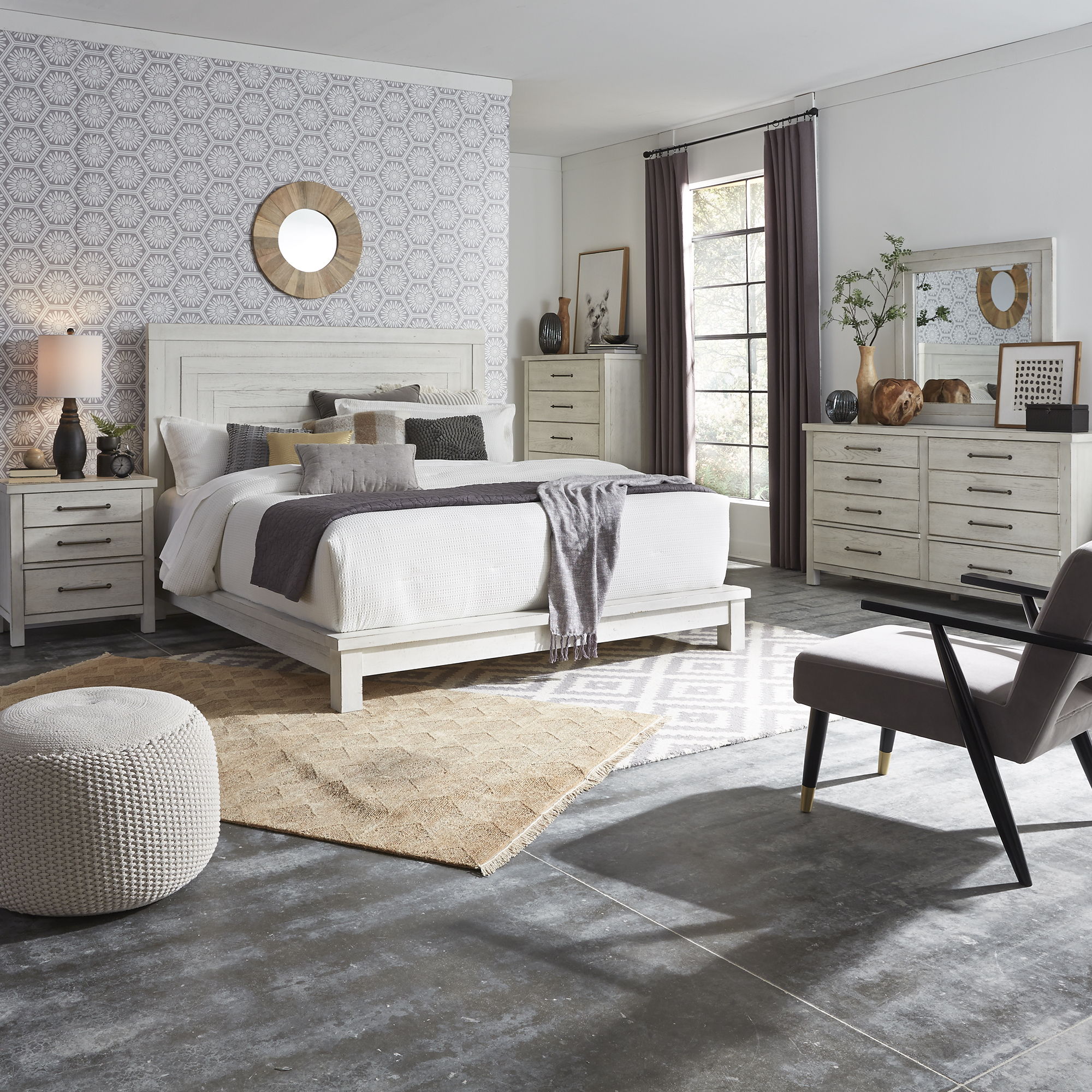 Liberty Furniture Modern Farmhouse - 5 Piece Bedroom Set (California King Platform Bed, Dresser & Mirror, Chest, Nightstand) - White