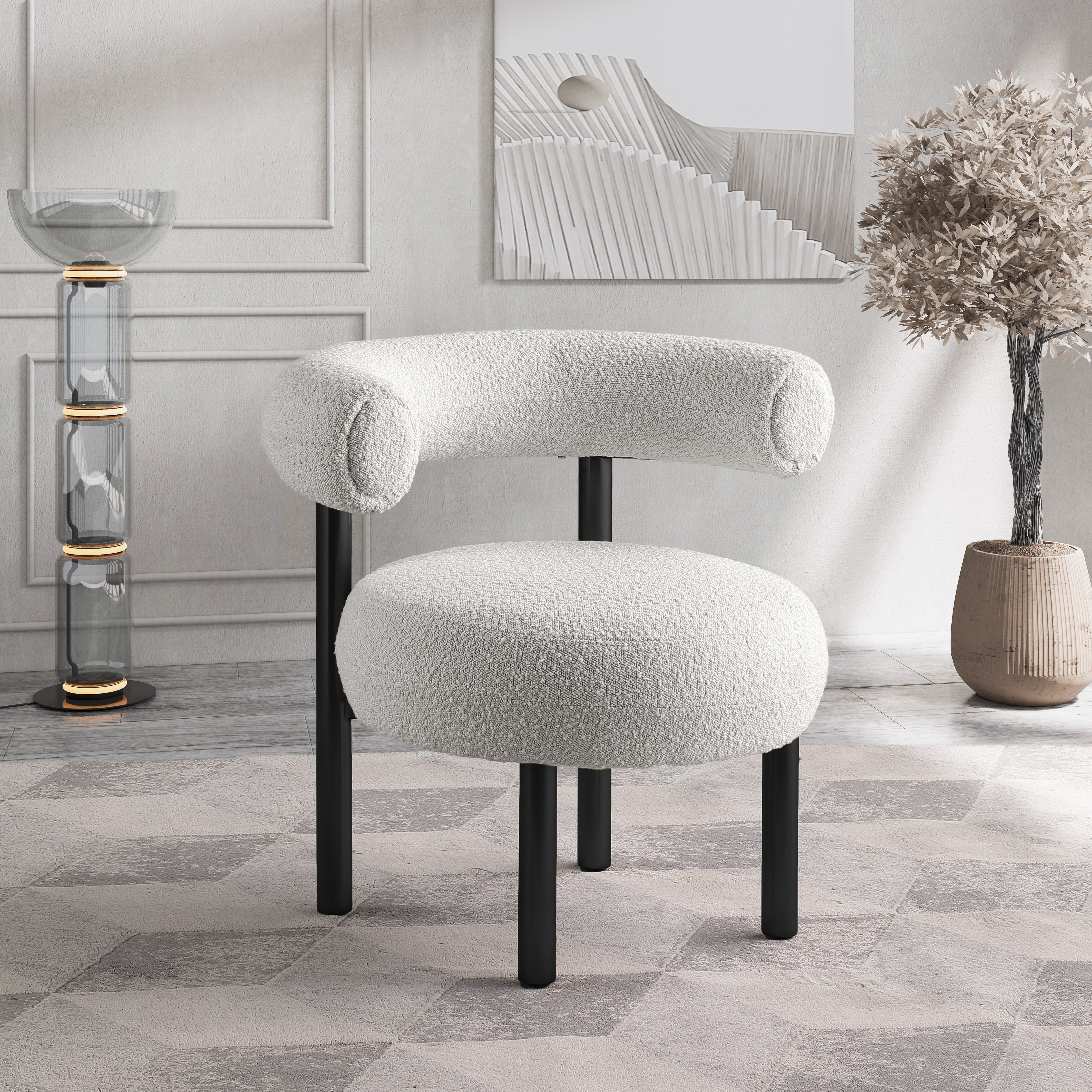 Bordeaux - Boucle Fabric Accent Chair With Black Legs - Cream