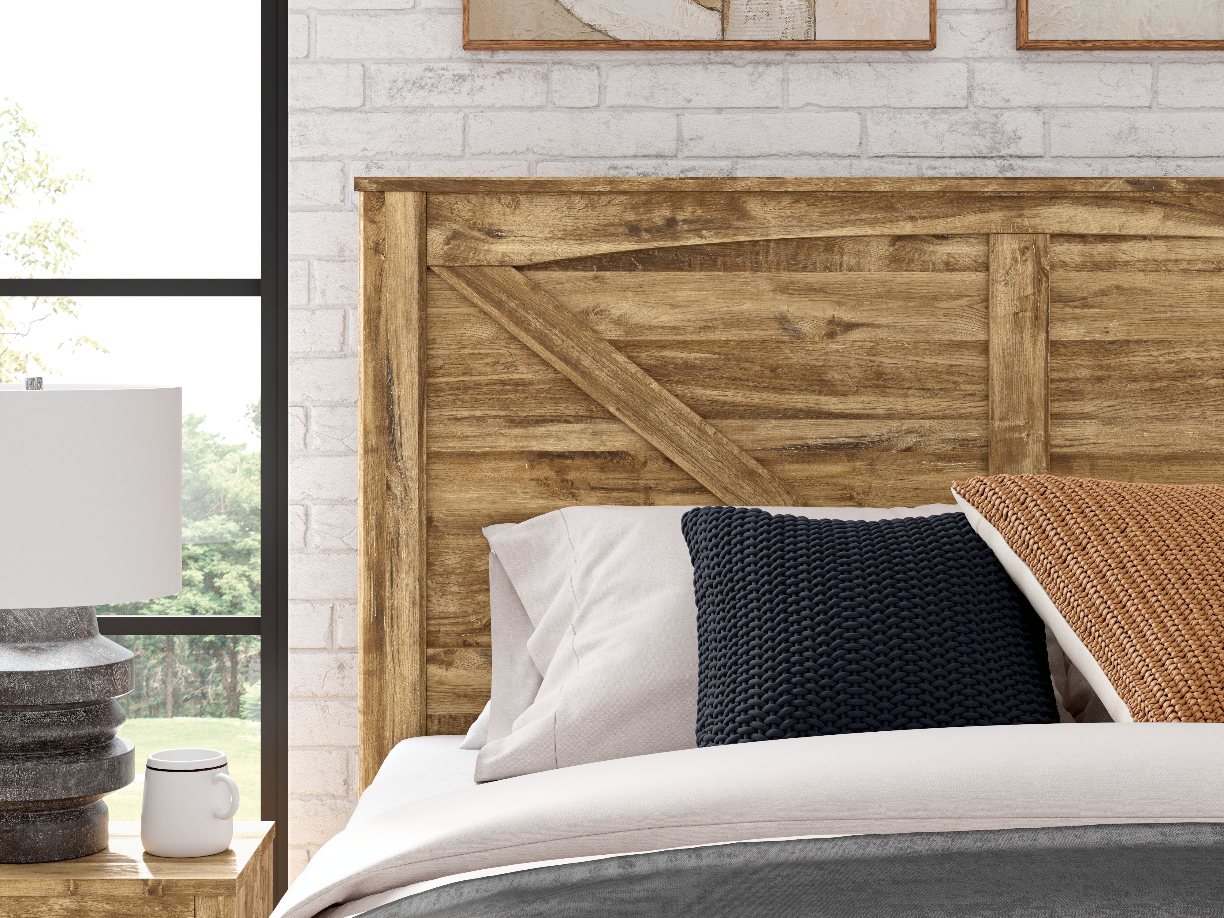 Ashley Furniture Maystonna - King Crossbuck Panel Bed - Brown - Image 10