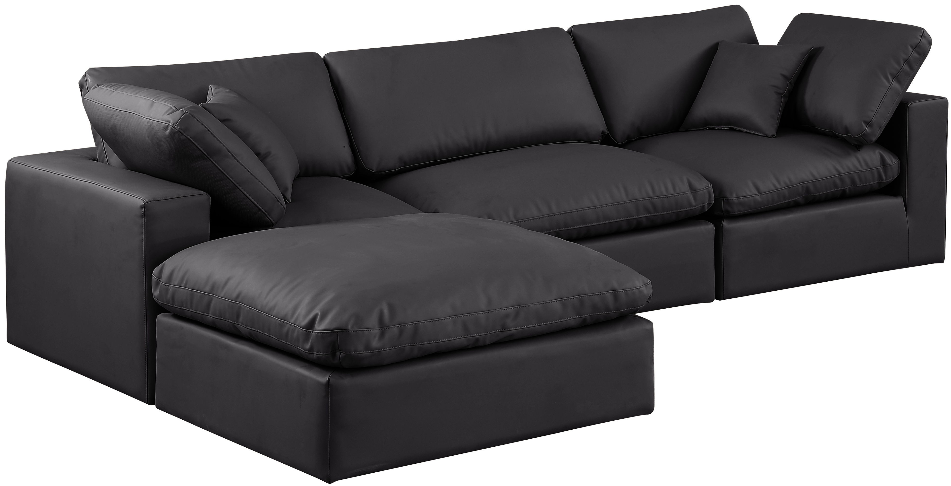 Comfy - 4 Piece Faux Leather Modular Sectional With Chaise - Charcoal