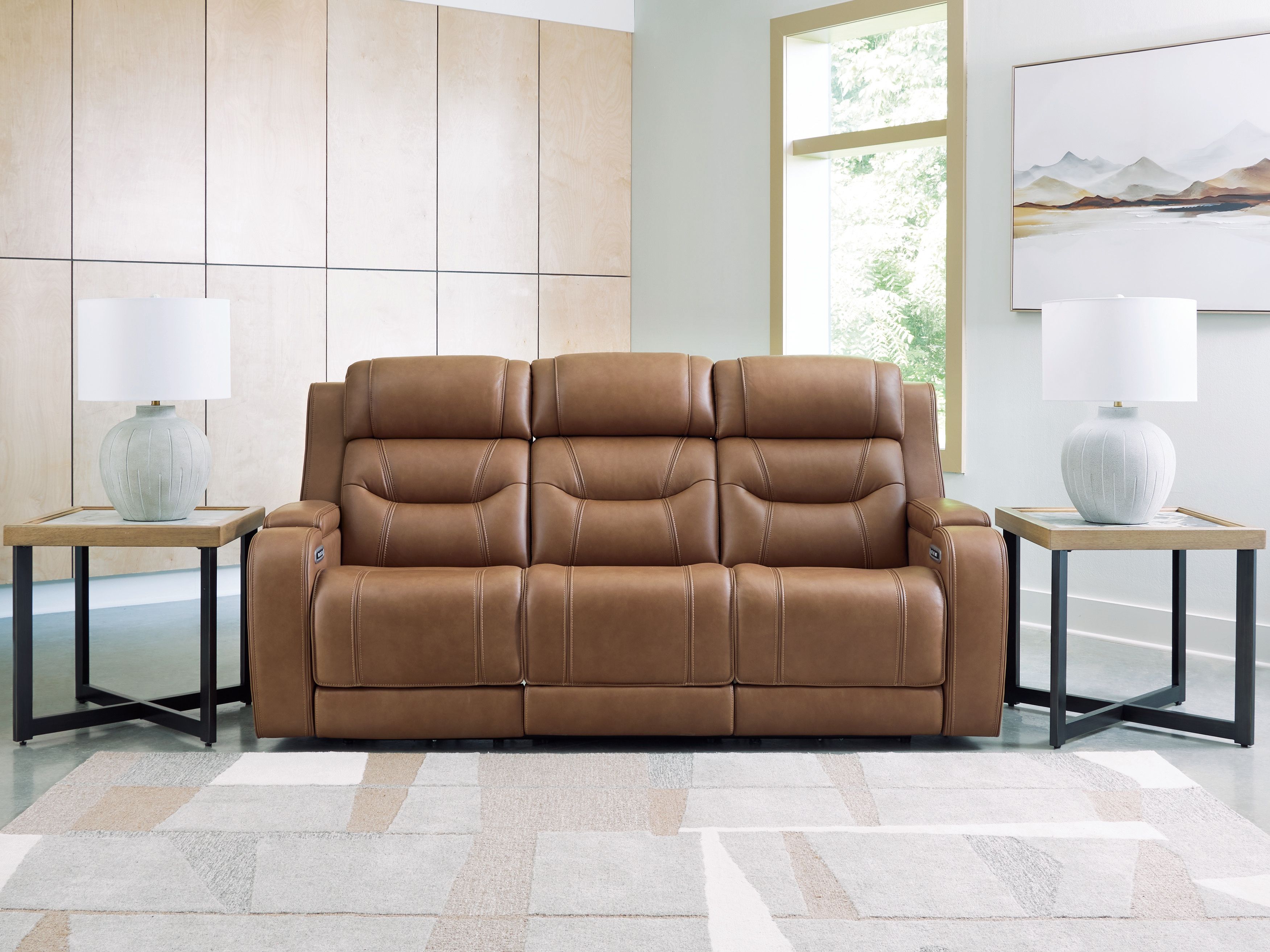 Knightington - Power Reclining Sofa With Audio Seating - Caramel
