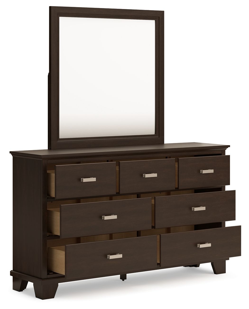 Covetown - 4 Pc. - Dresser, Mirror, Full Panel Bed - Dark Brown