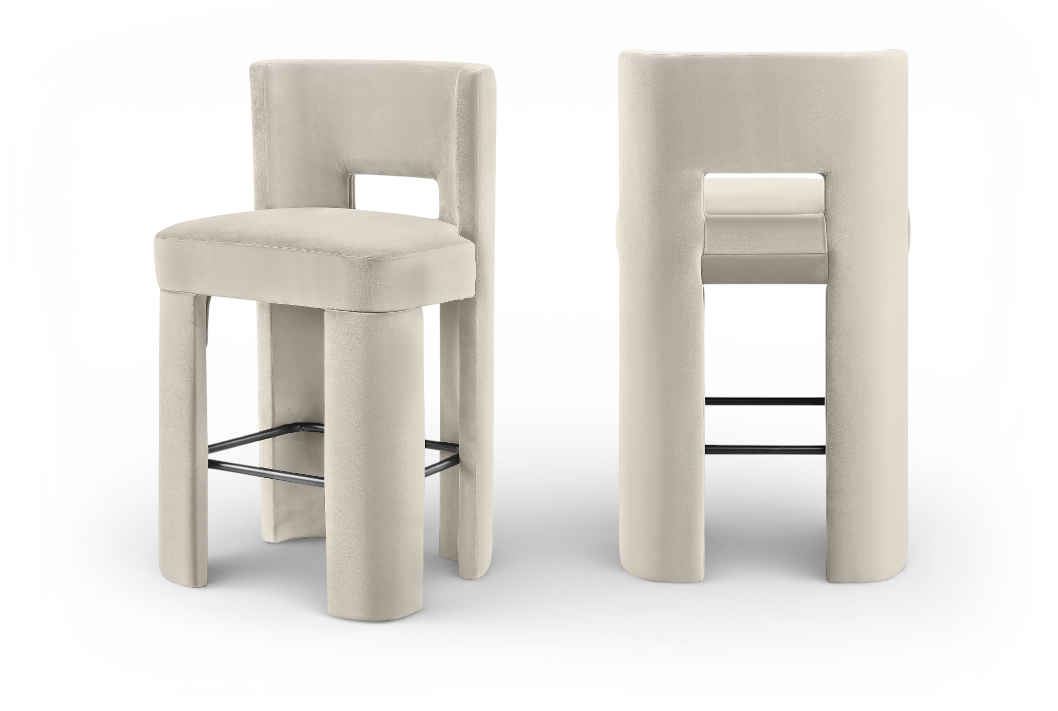 Zuno - Velvet Performance Fabric Upholstered Bar Stool (Set of 2) - Cream