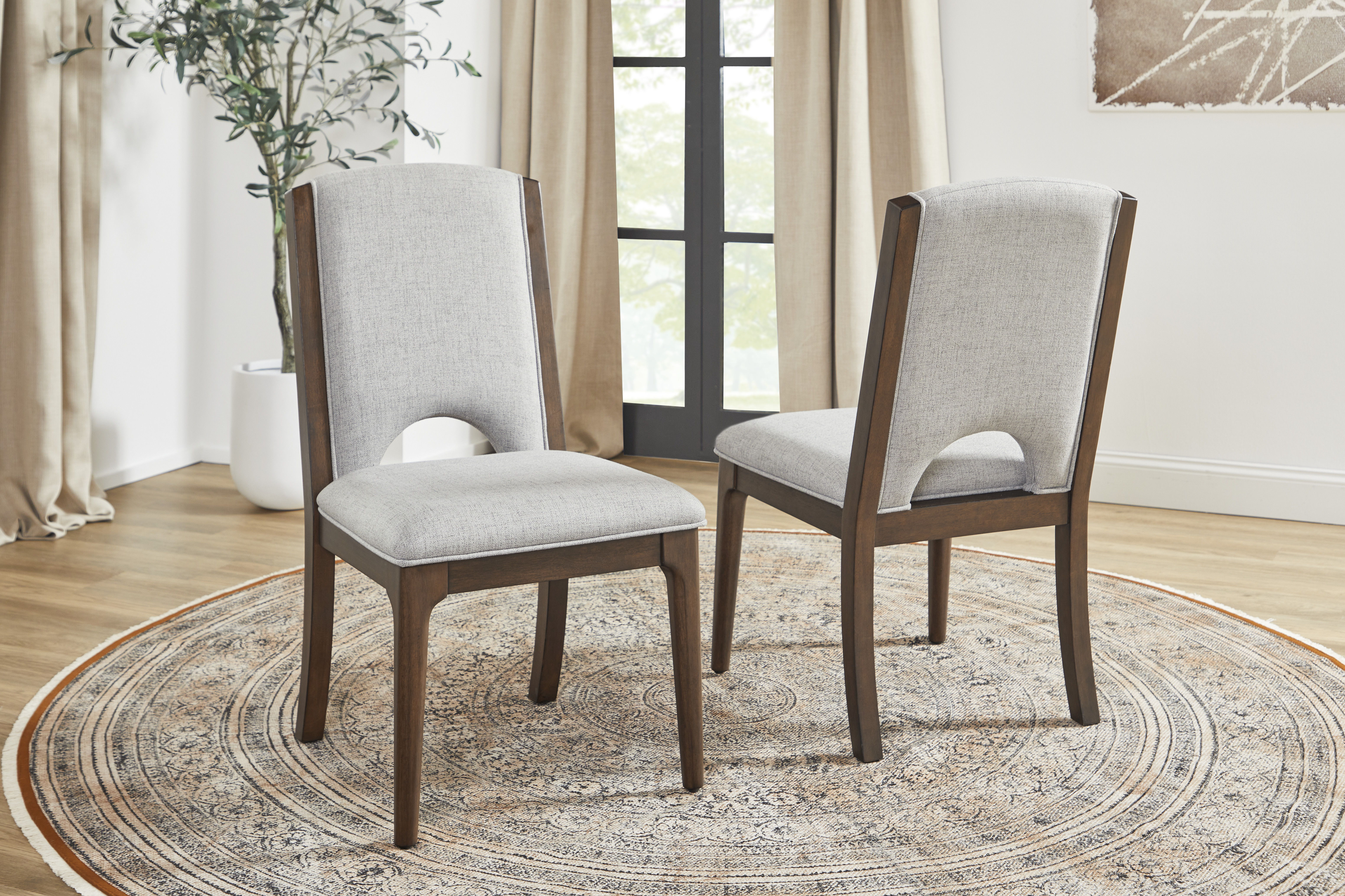 Athens - Upholstered Dining Chair (Set of 2) - Light Gray / Chocolate Brown, light gray, view 6
