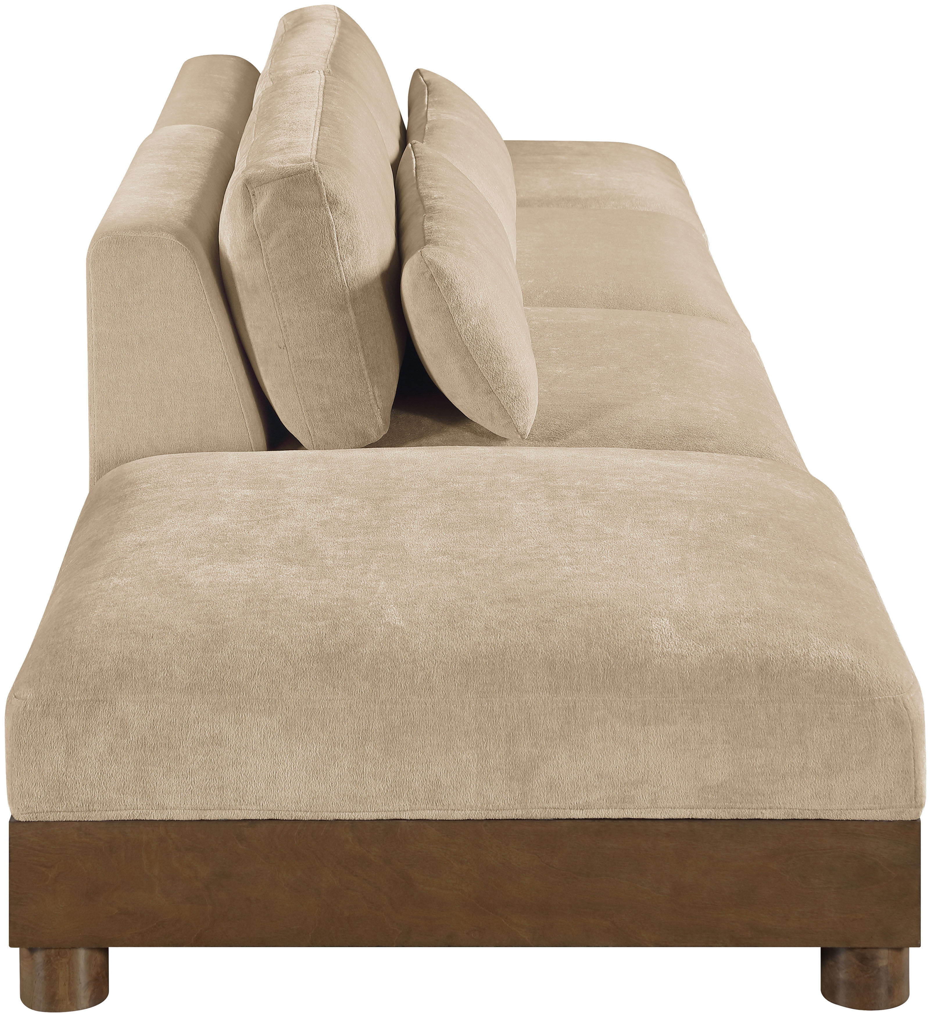 Turin - 160" Chenille Fabric Upholstered 4 Piece Modular Sofa - Beige / Brown Walnut