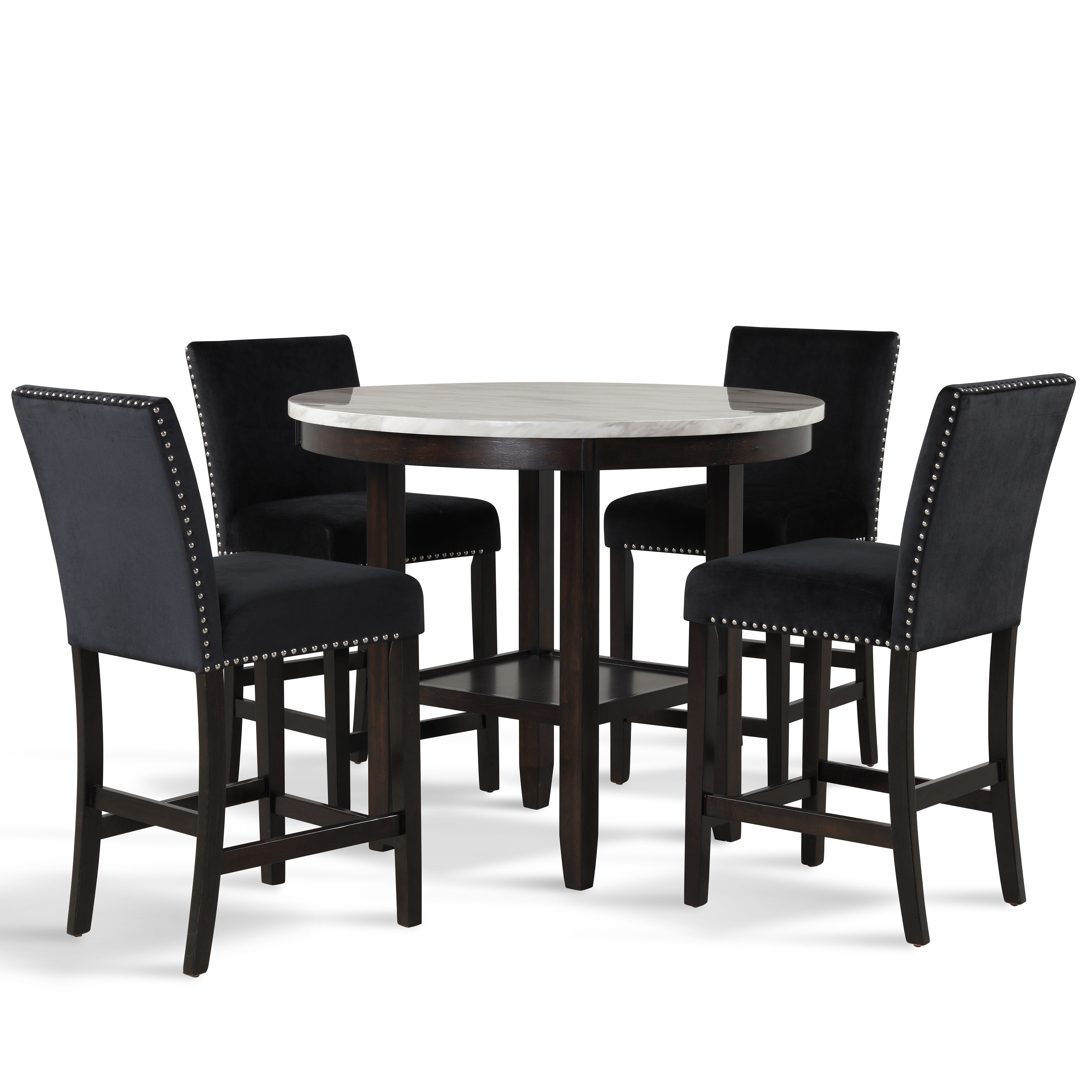 Round Counter Table With 4 Black Chairs