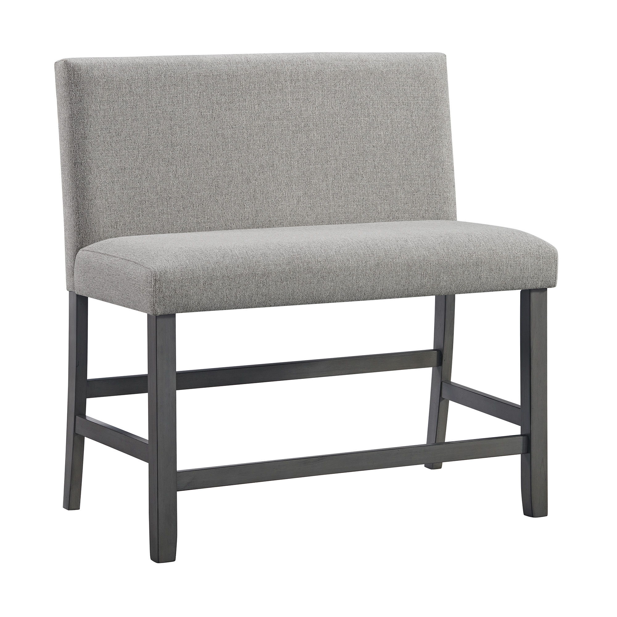 Counter Bench With Upholstered Back And Gray Fabric