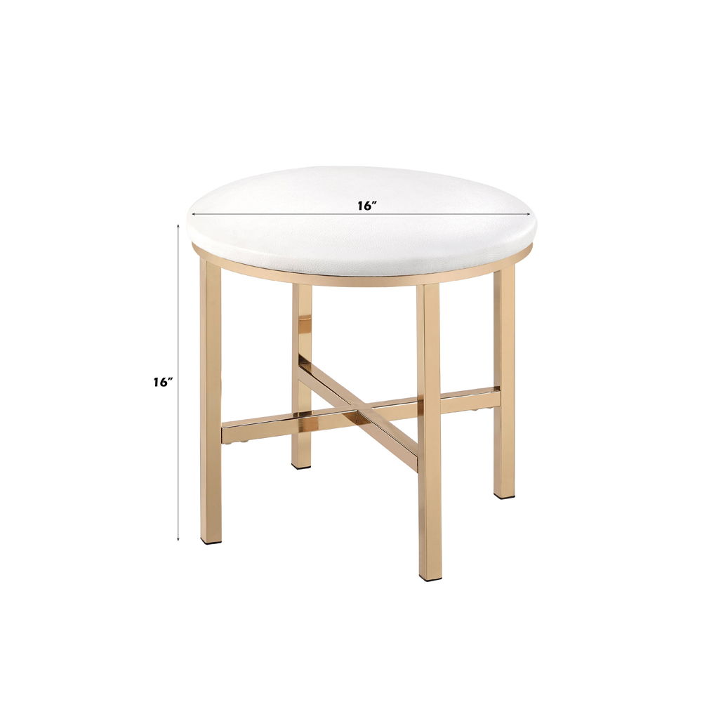 Midriaks - Mirror & Stool - Synthetic Leather , White & Gold, white, view 2