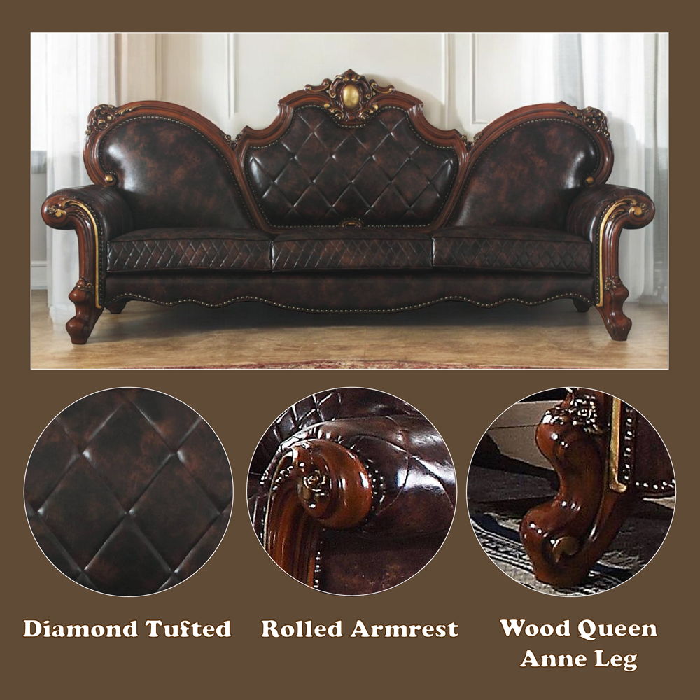 Picardy - Oversized Sofa With 5 Pillows - Synthetic Leather & Honey Oak, dark brown, view 6