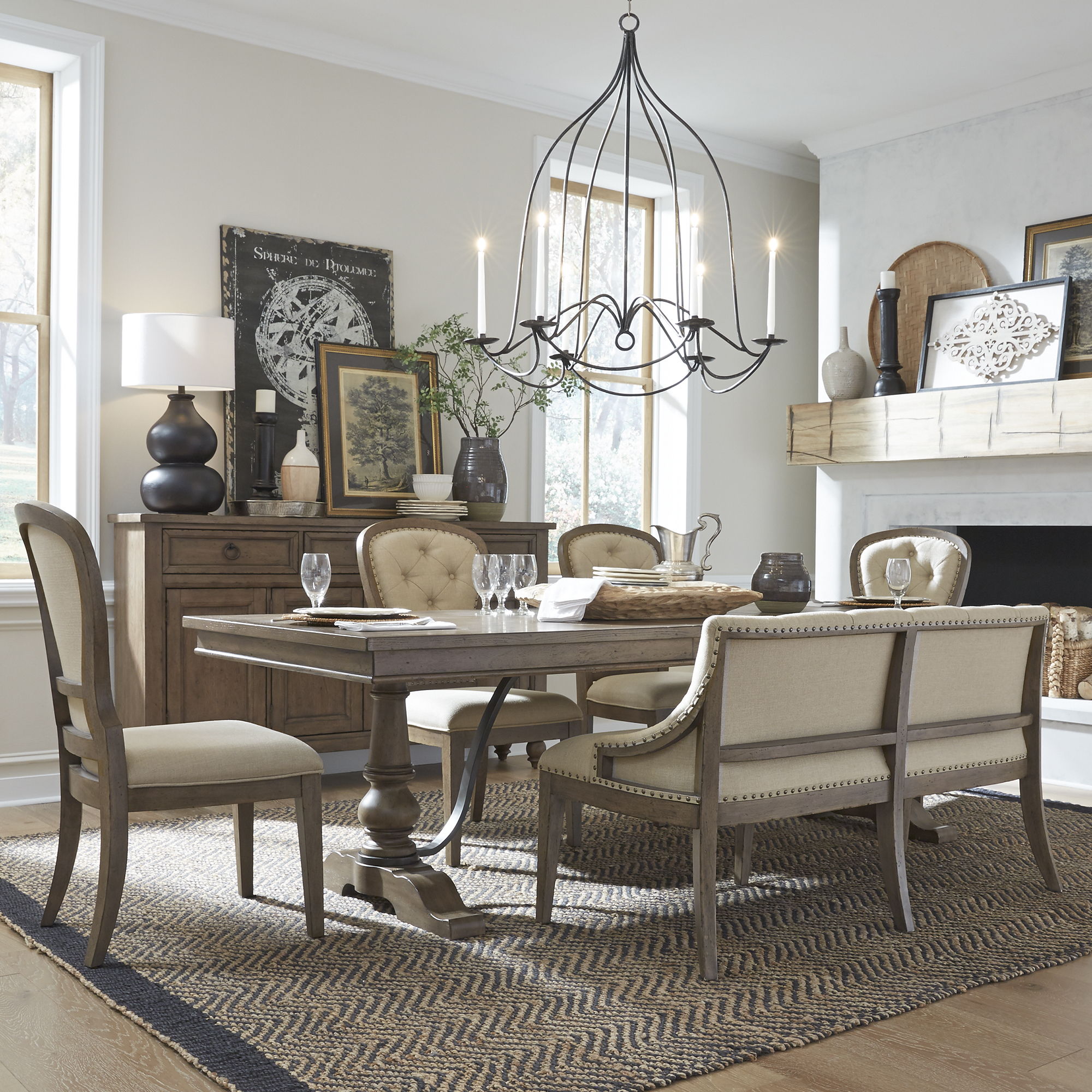 Liberty Furniture Americana Farmhouse - 6 Piece Trestle Table Set With Removable Leaf - Light Brown