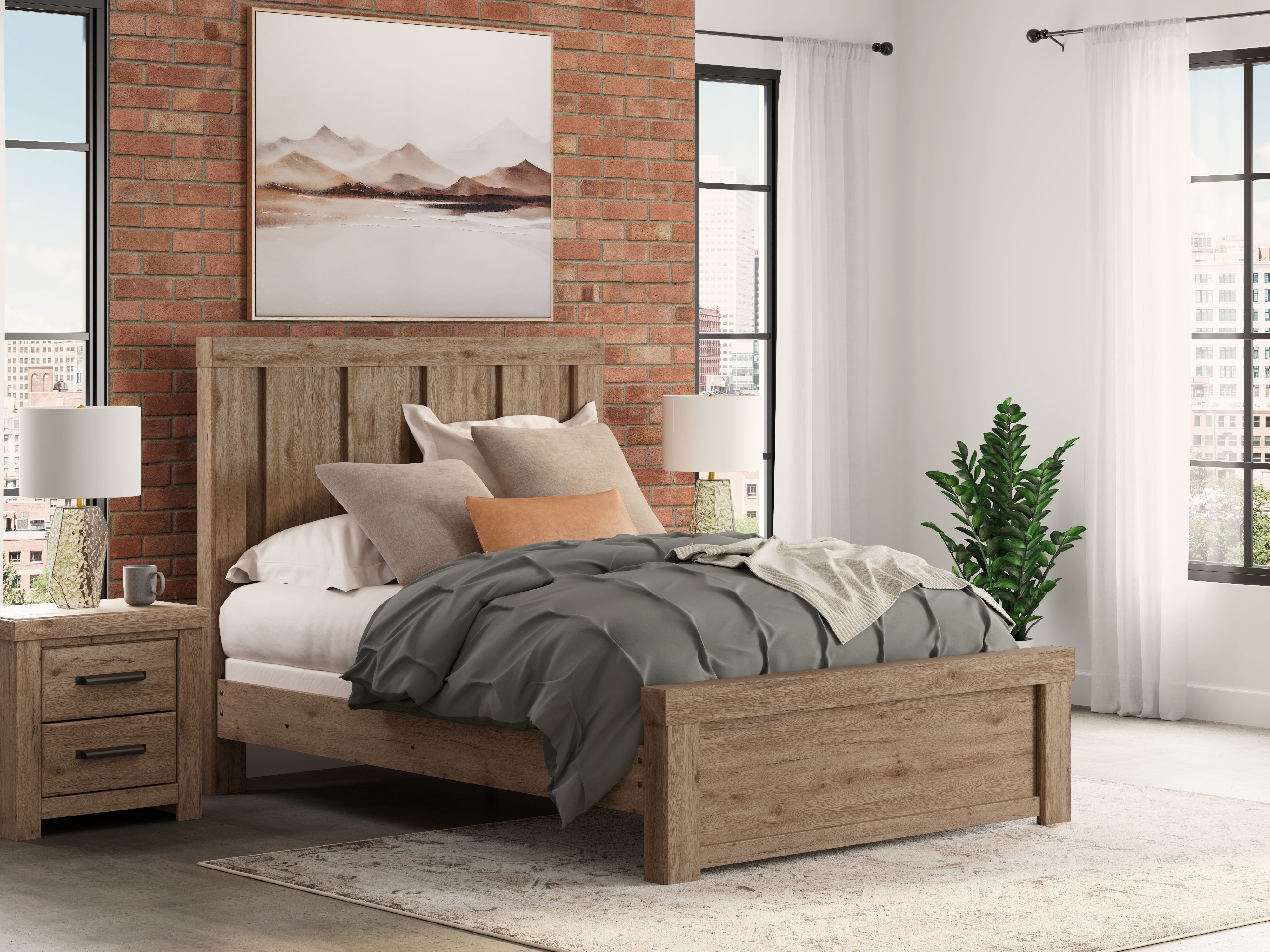 Oliandon - Queen Panel Bed - Light Brown