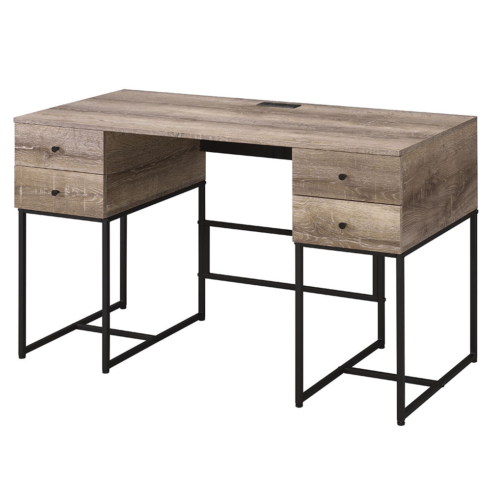 Desirre - Writing Desk With USB - Rustic Oak & Black, beige