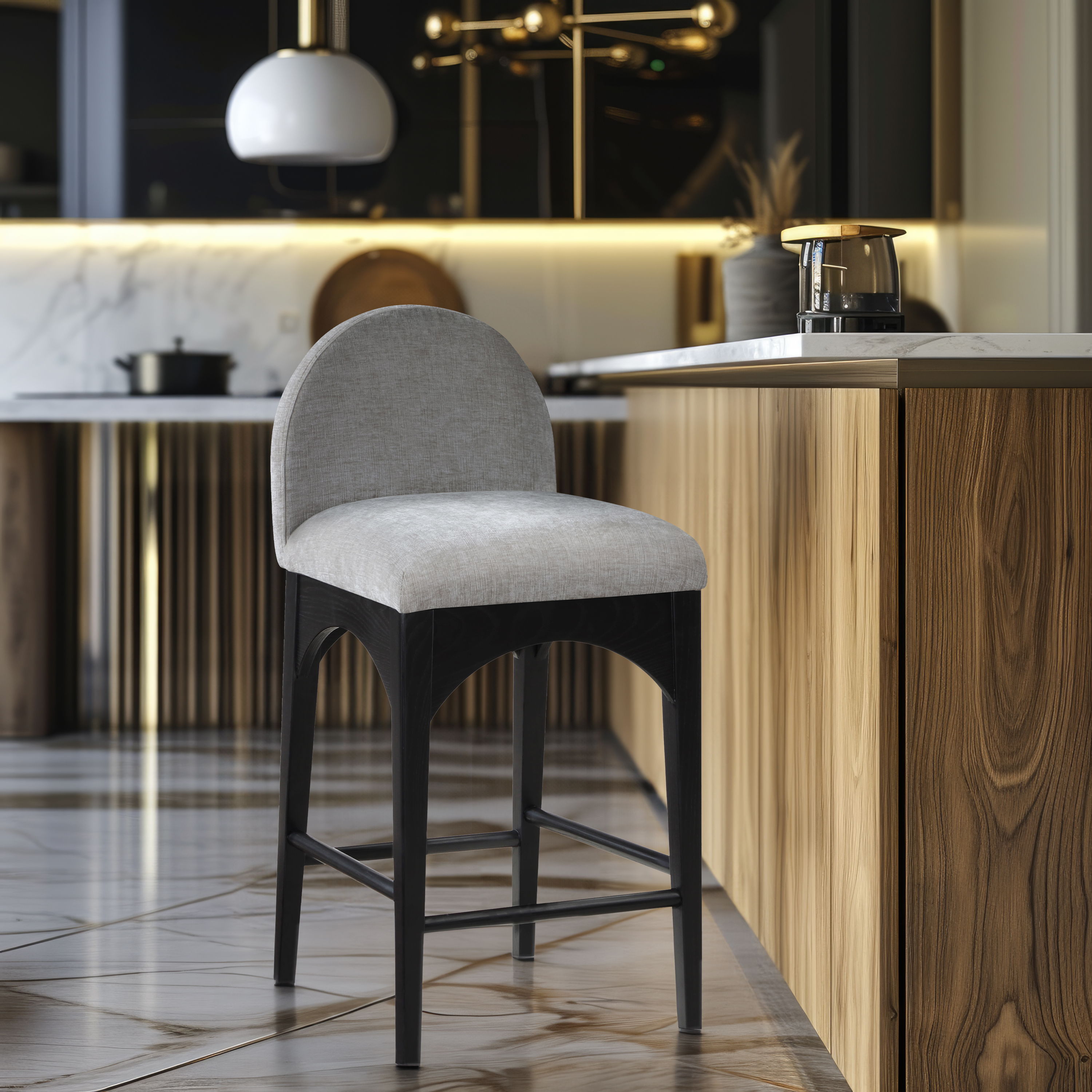Waldorf - Chenille Stool With Black Legs - Gray