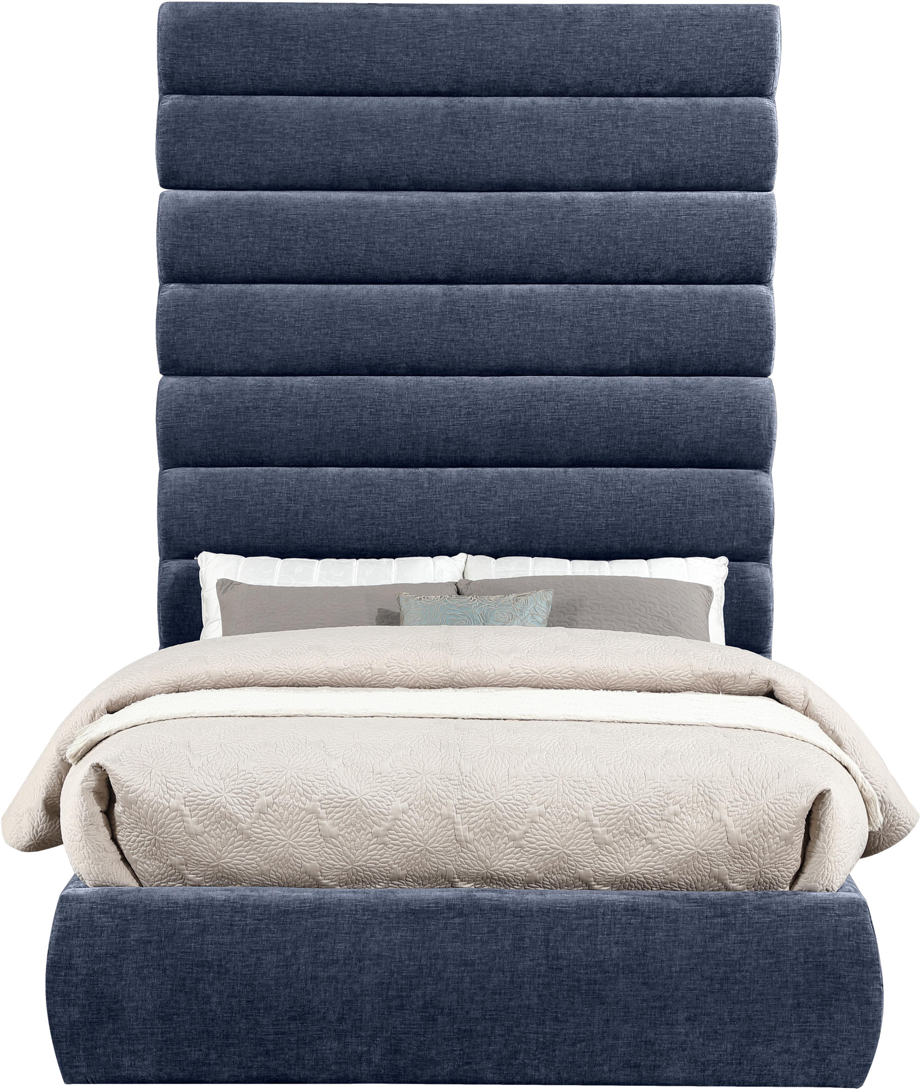 Adam - Chenille Fabric Full Bed With 89" Headboard - Navy