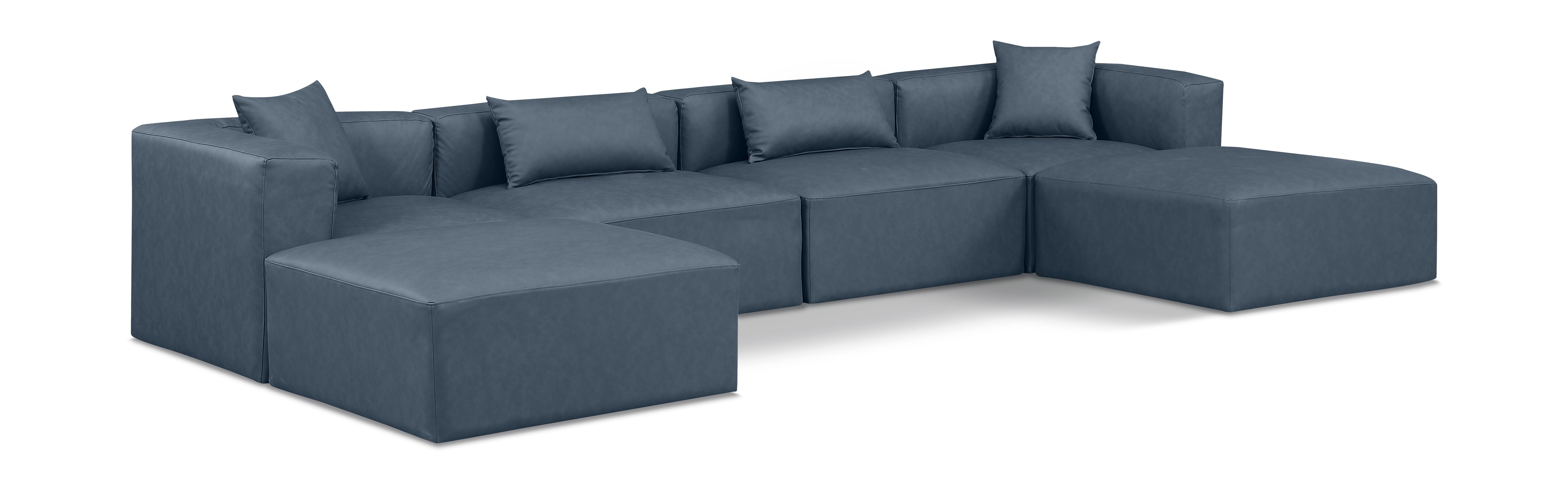 Cube - 6 Piece Modular Double Chaise Sectional - Navy Blue