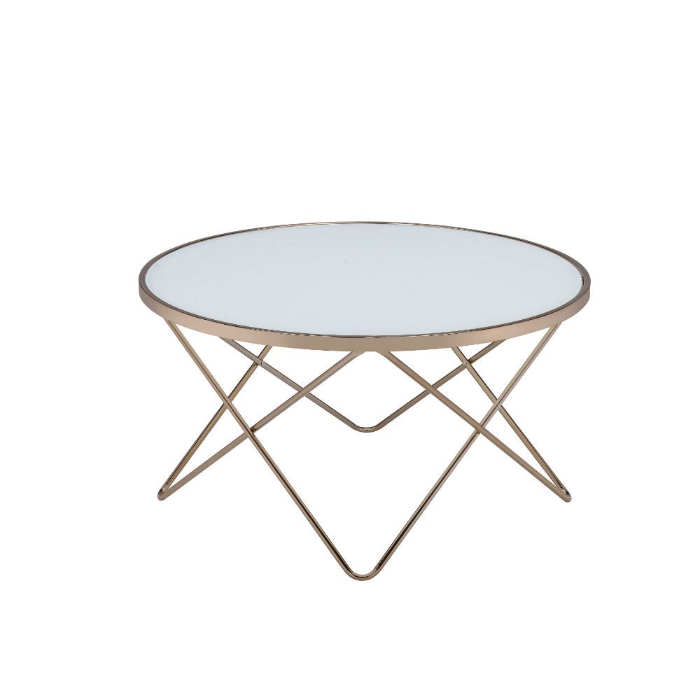 Valora - Coffee Table - Frosted Glass Top & Champagne, white