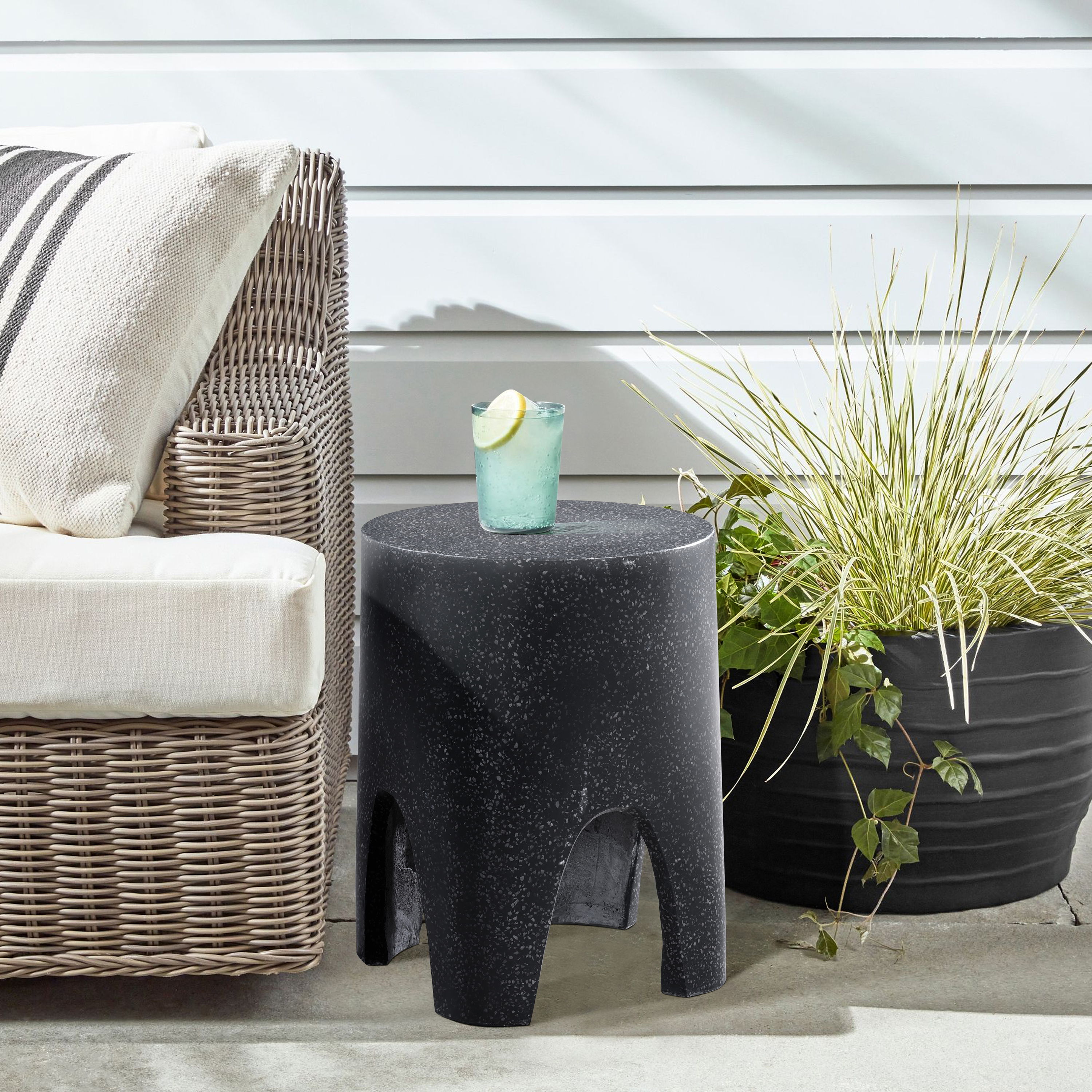 Foligno - Marble Finish Concrete End Table - Black