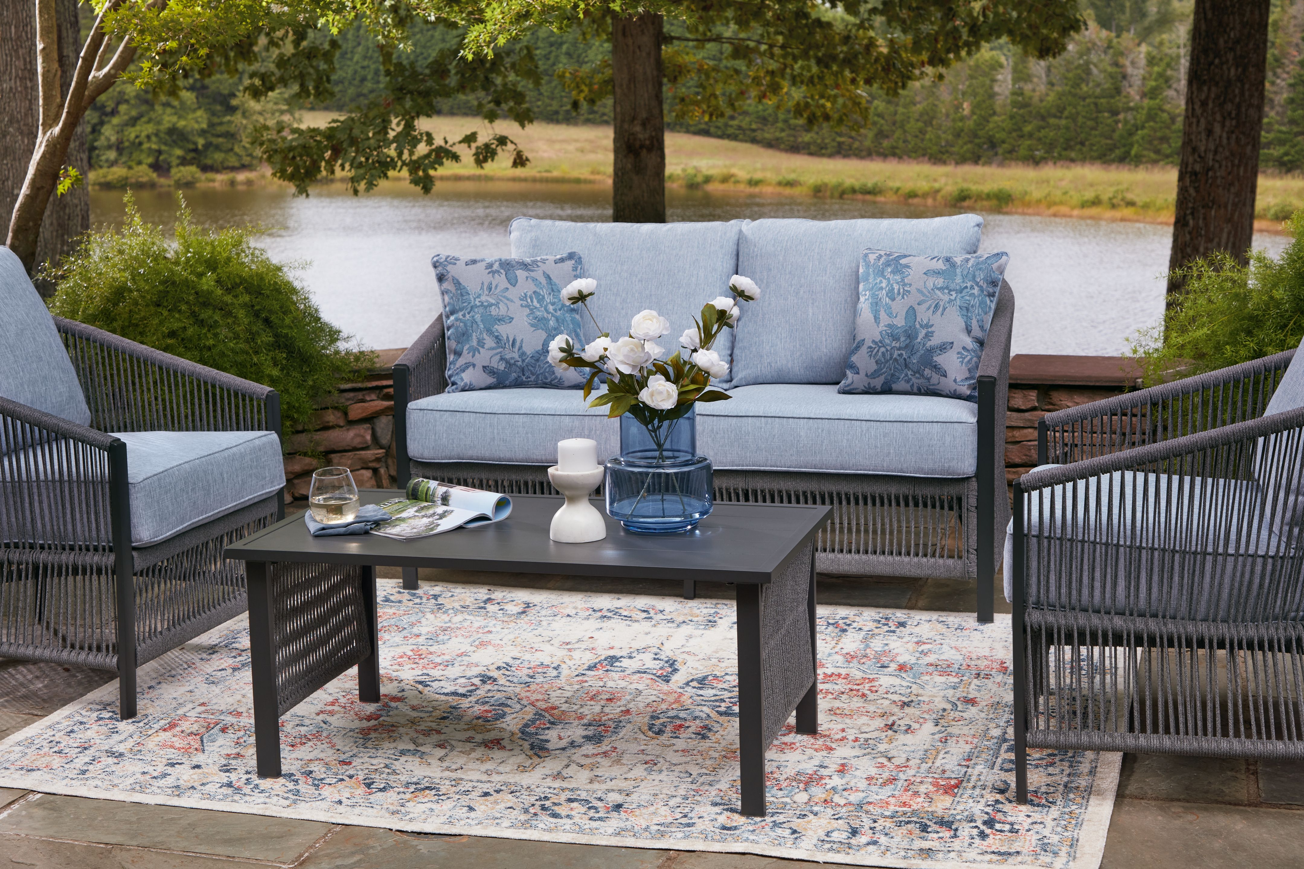 Ashley Furniture Bridges Beach - Loveseat, Lounge Chairs, Table Set (Set of 4) - Gray - Image 9