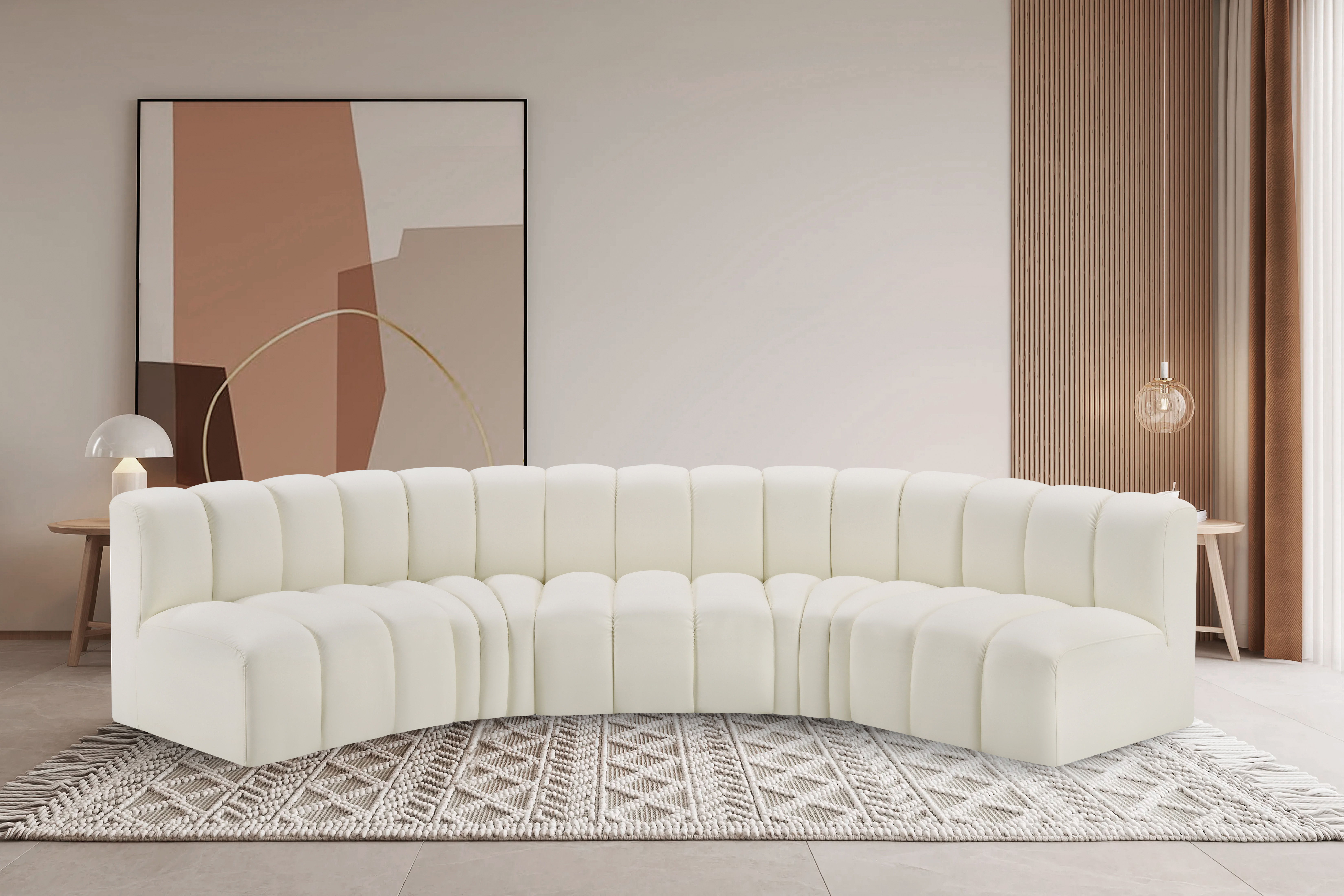 Arc - Faux Leather 5 Piece U-Shaped Modular Sofa - Cream
