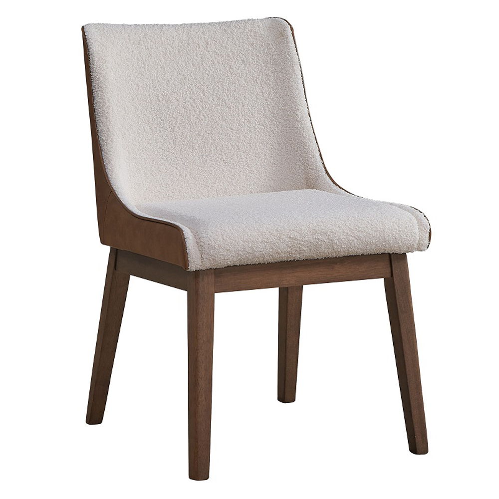 Ginny - Side Chair (Set of 2) - White Boucle, Brown Velvet & Walnut, white
