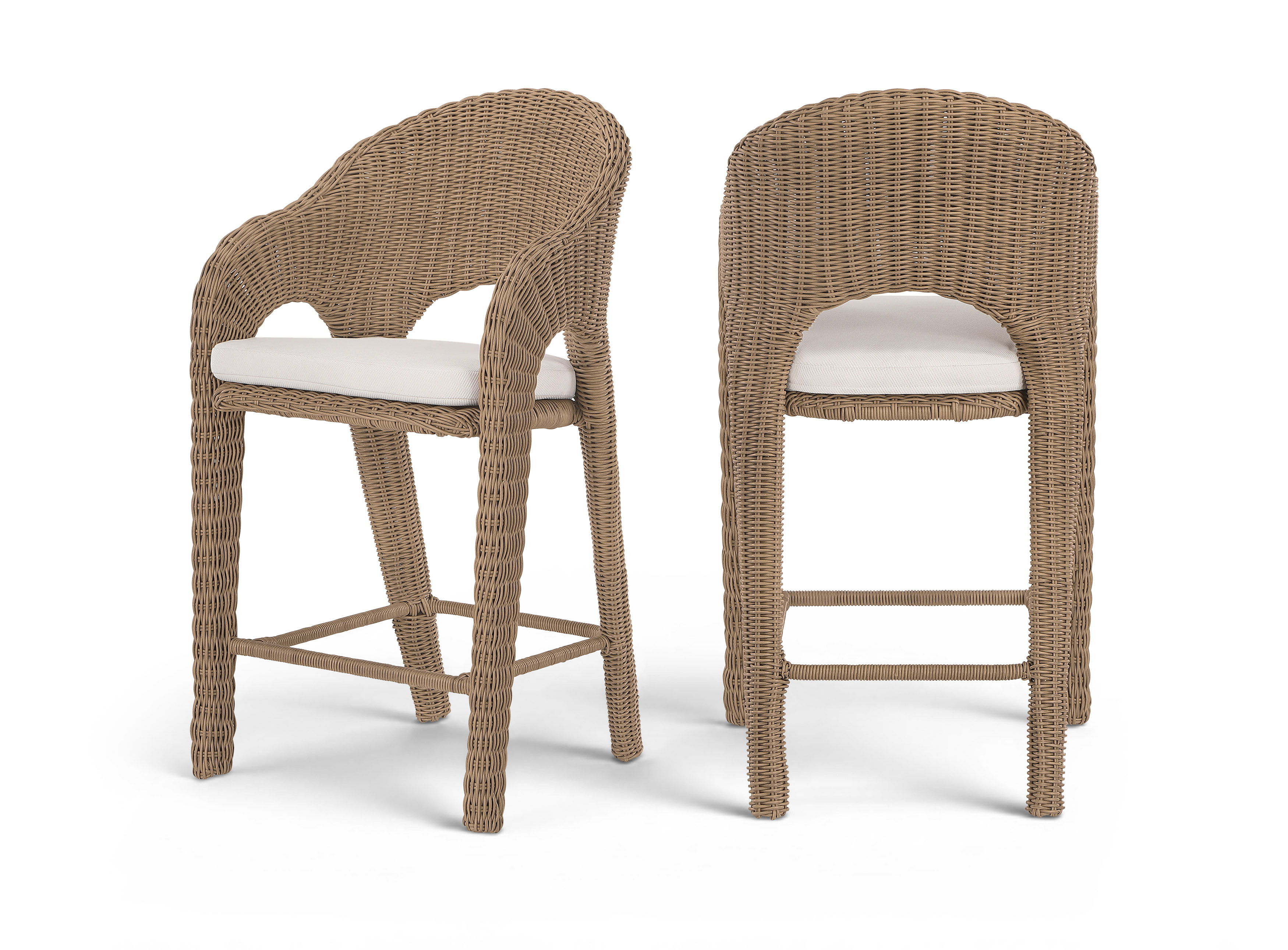 Seacrest - Olefin Water Resistant Fabric And Wicker Outdoor Patio Bar Stool - Natural