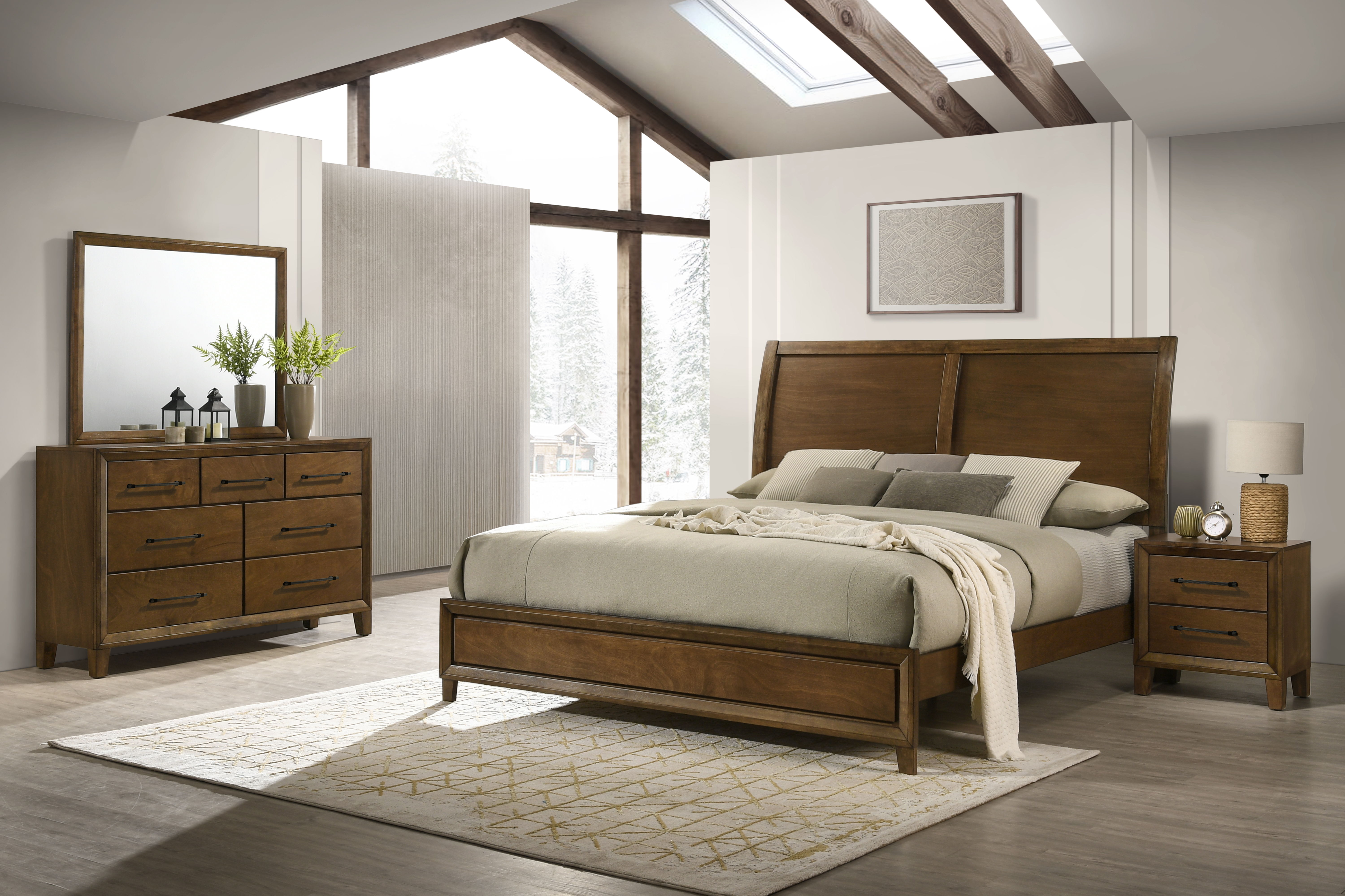 Ballard - 6/0 Western King 4 Piece Bedroom Set (Bed, Dresser, Mirror, Nightstand) - Brown