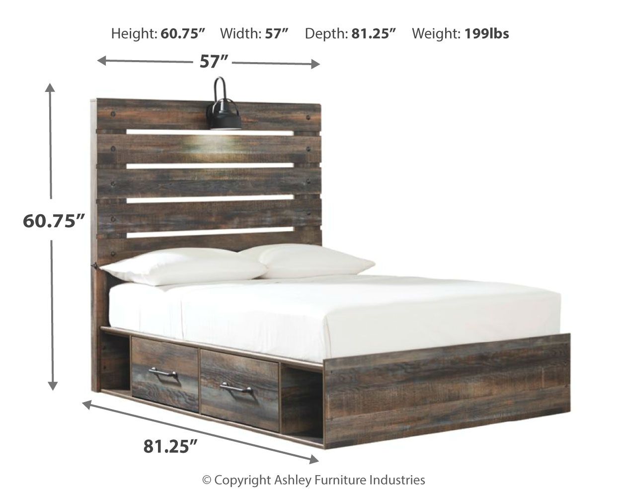 Ashley Furniture Drystan - Full Panel Bed With 2 Side Drawers - Brown / Beige - Image 7