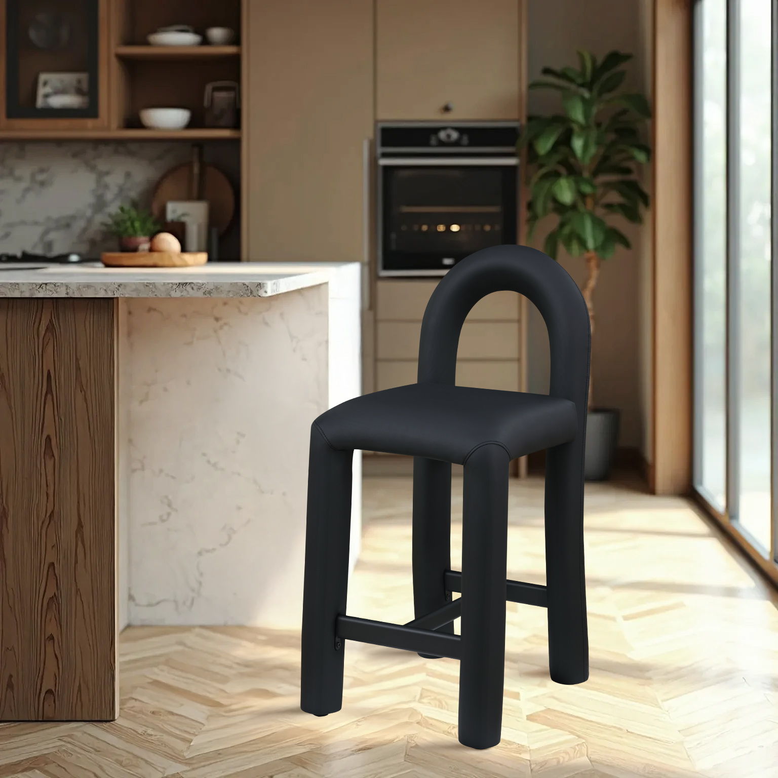 Amari - Faux Leather Stool - Black