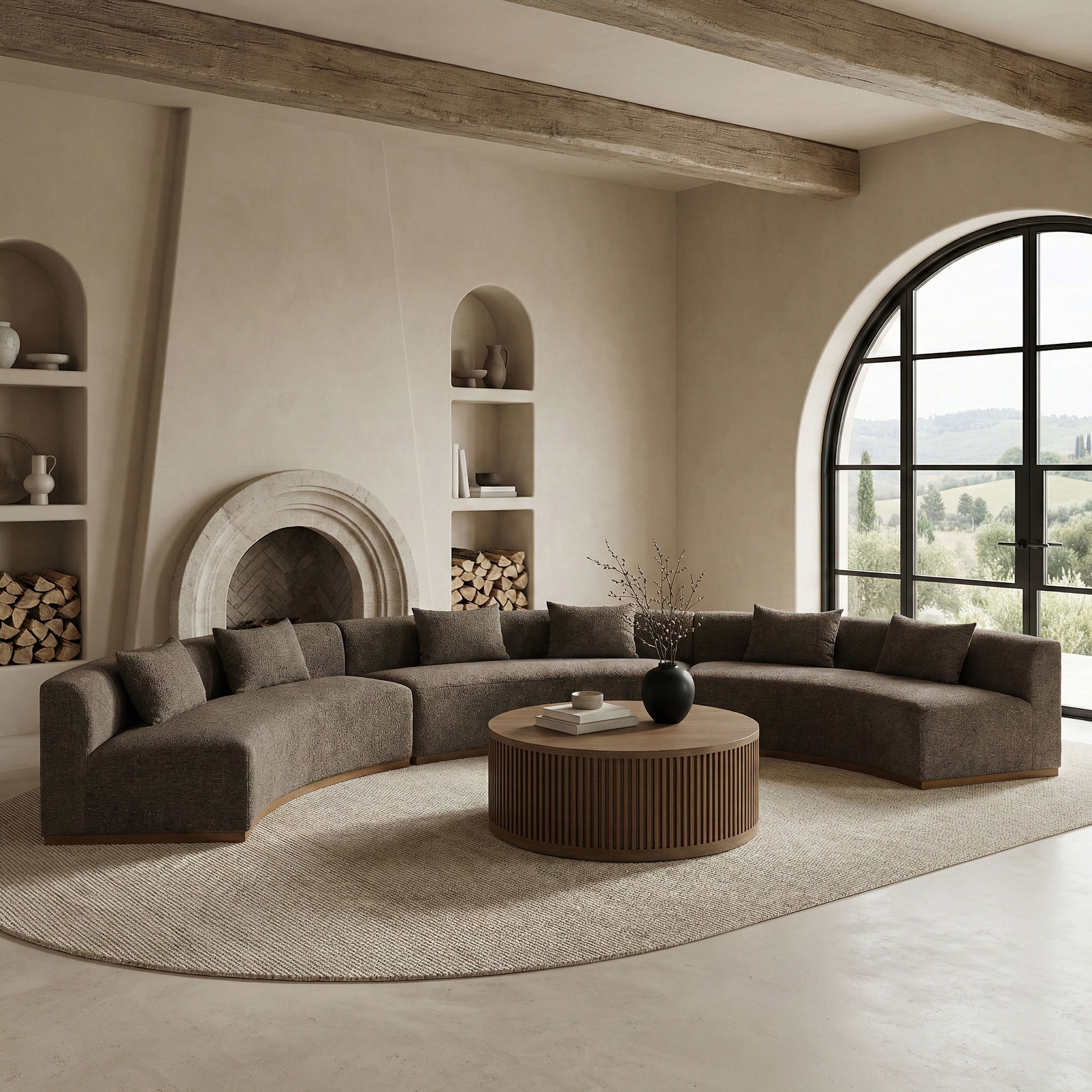 Avanti - 221.25" Chenille Fabric Upholstered 3 Piece Modular Sectional - Brown