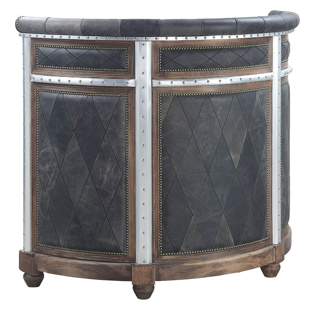 Rahma - Bar Table - Antique Ebony Top Grain Leather & Aluminum, dark gray, view 7