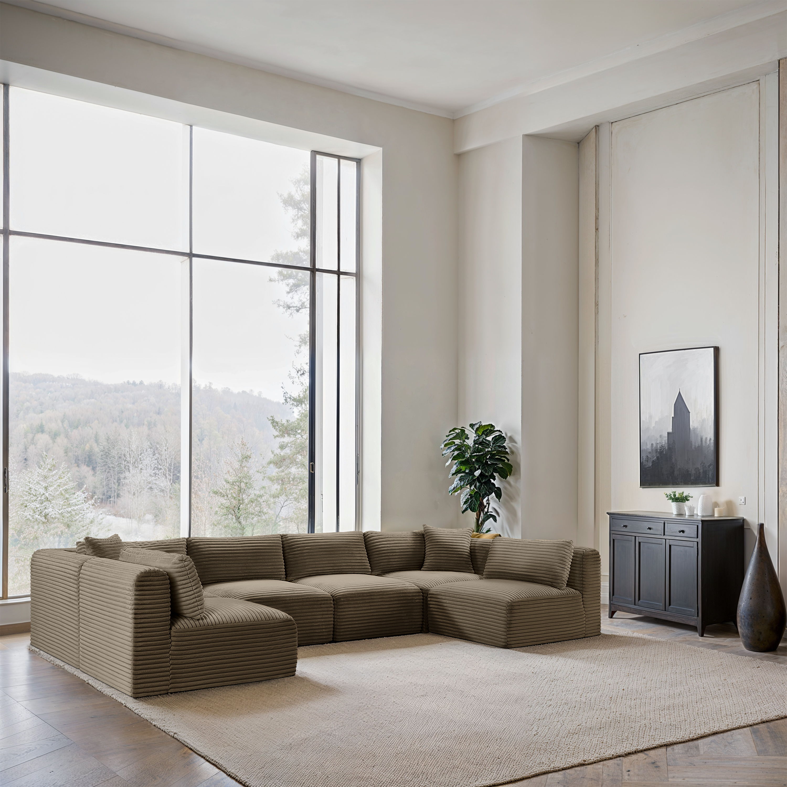 Shaggy - 6 Piece Modular U-Shaped Armless Sectional - Taupe
