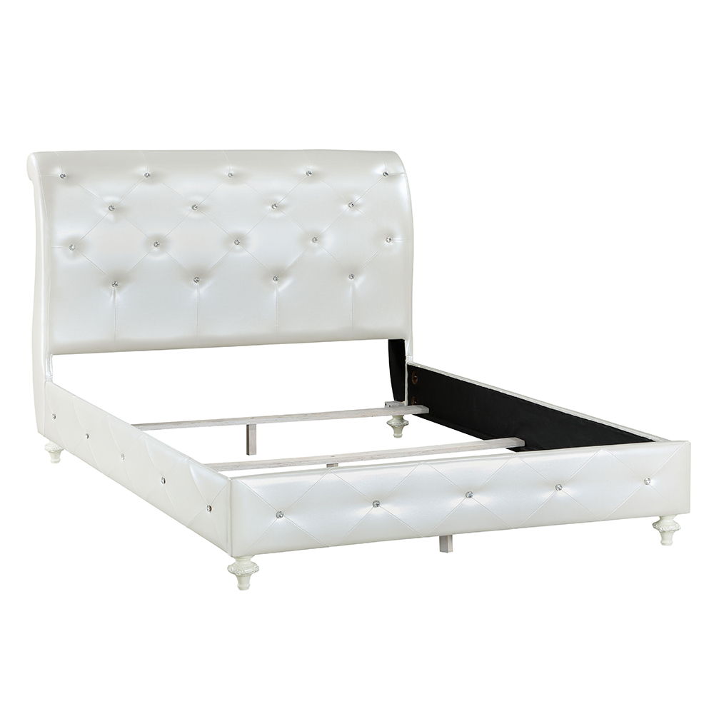 Dorothy - Full Bed - Pearl White Synthetic Leather & Ivory, silver, view 2