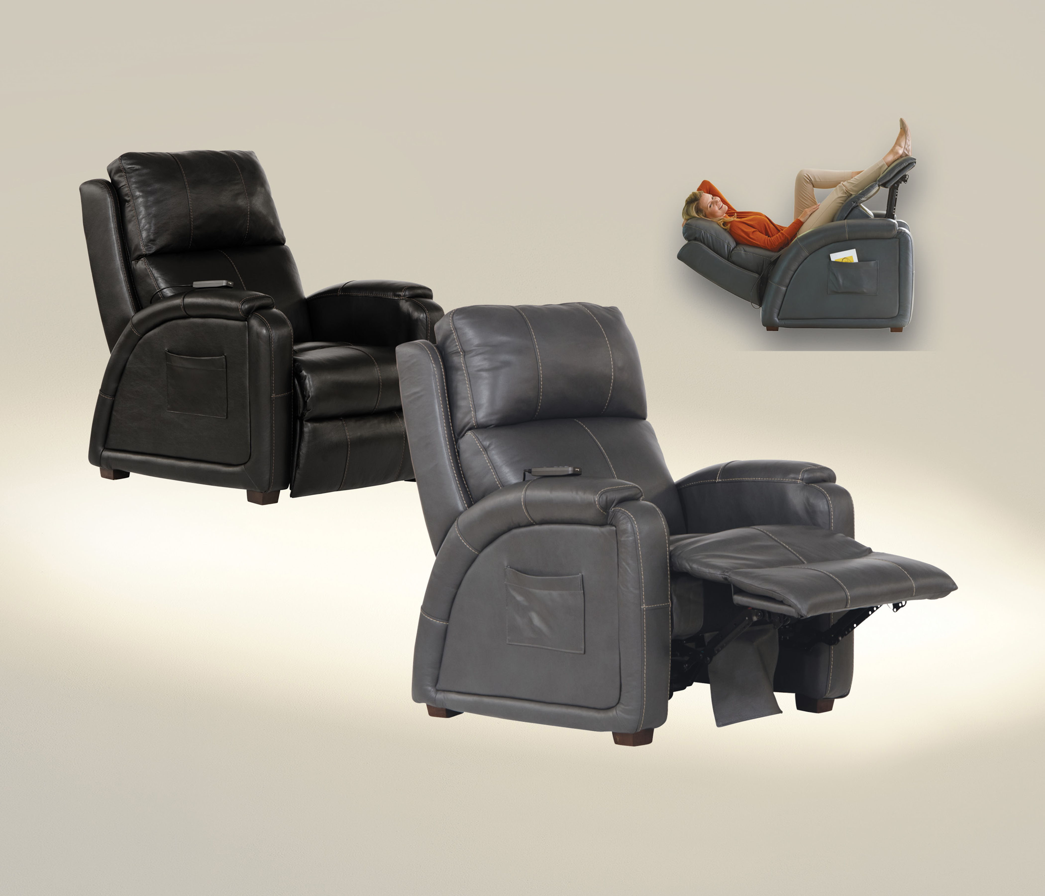 Reliever - Leather Power Headrest Power Lay Flat Reclining With CR3 Massage / Zero Gravity - Black