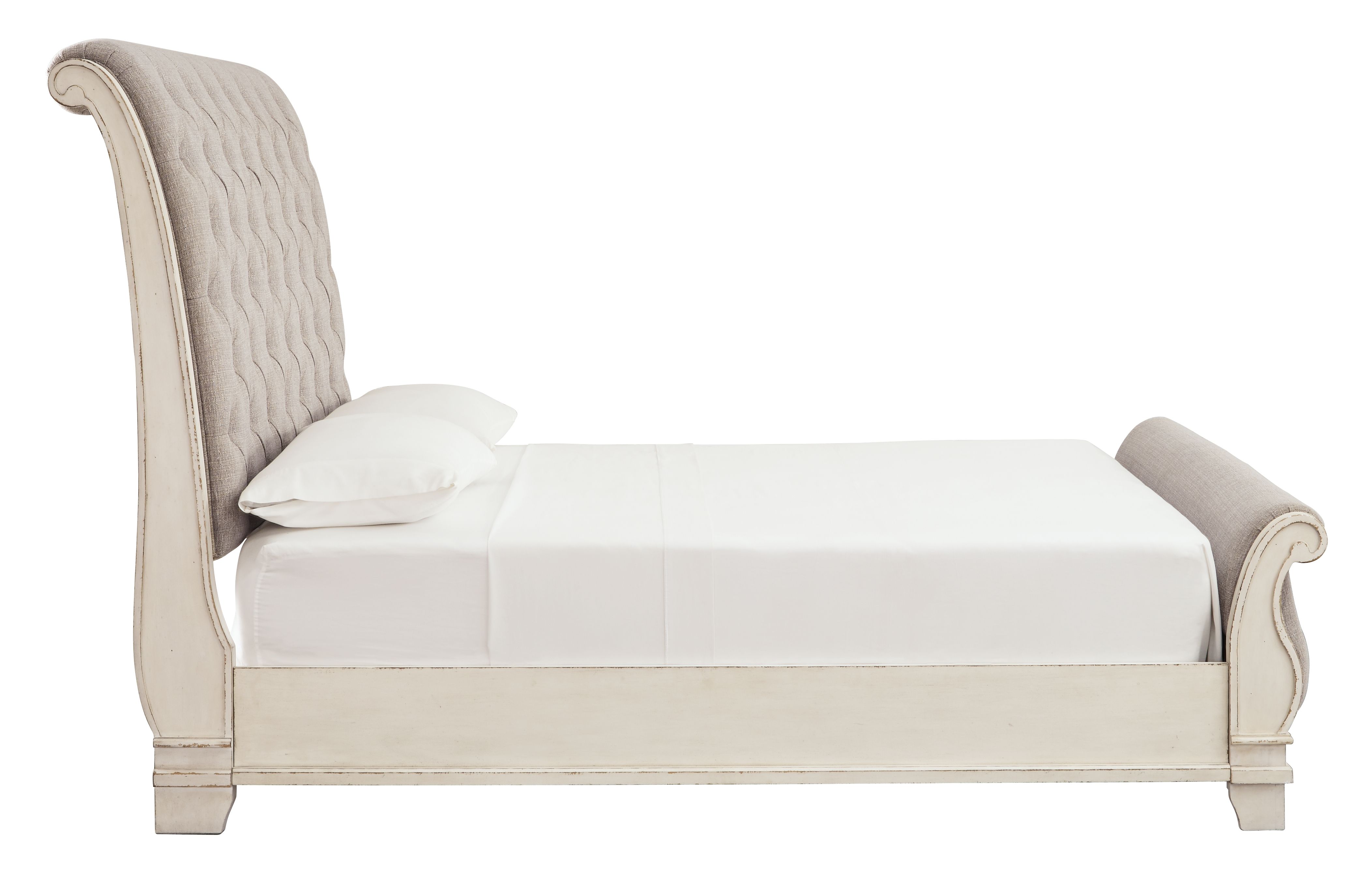 Ashley Furniture Realyn - California King Upholstered Sleigh Bed - Chipped White - Image 5