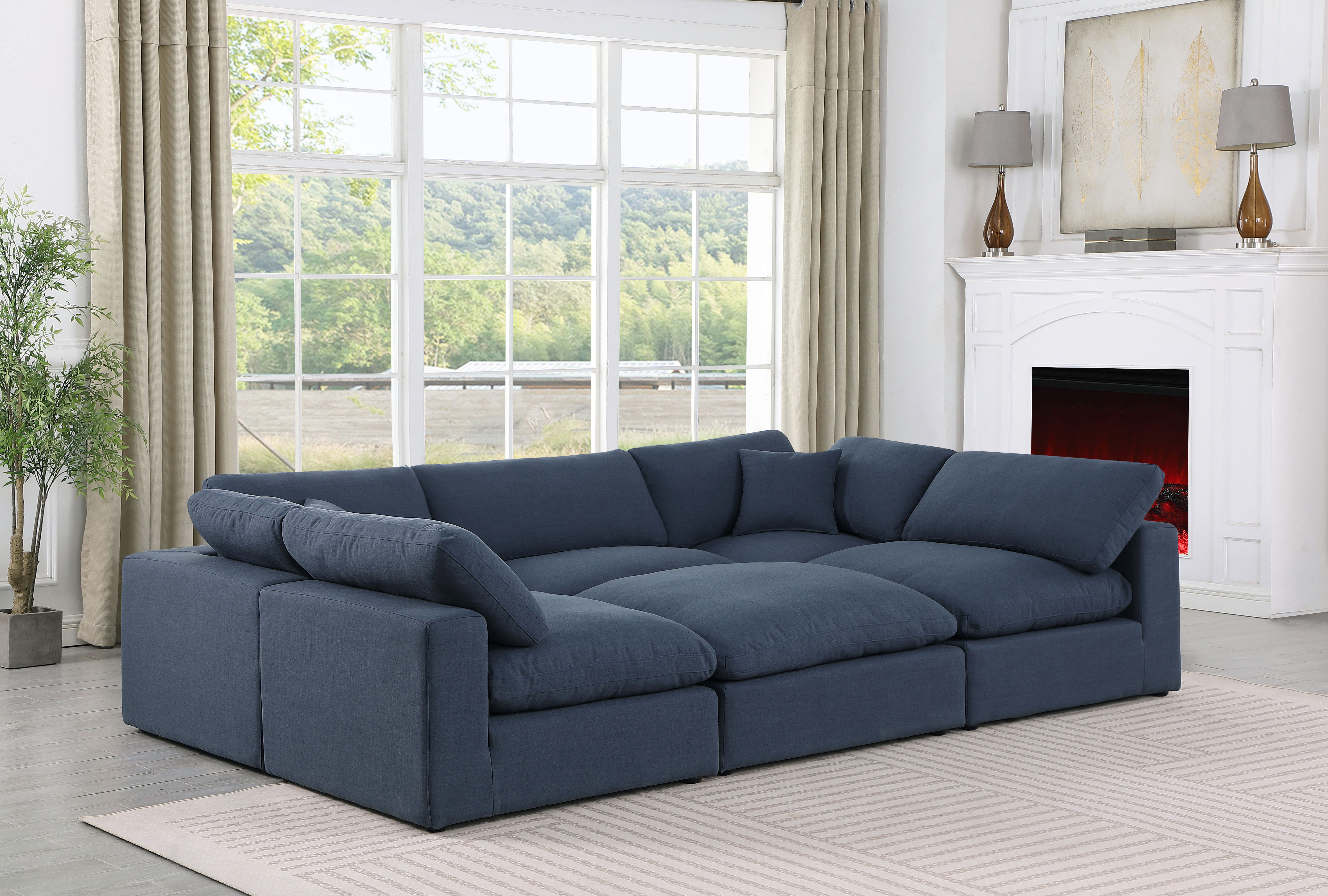 Comfy - 6 Piece Linen Sectional - Blue