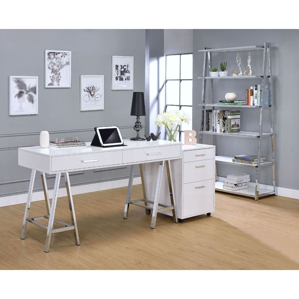 Coleen - File Cabinet - White High Gloss & Chrome, white, view 5
