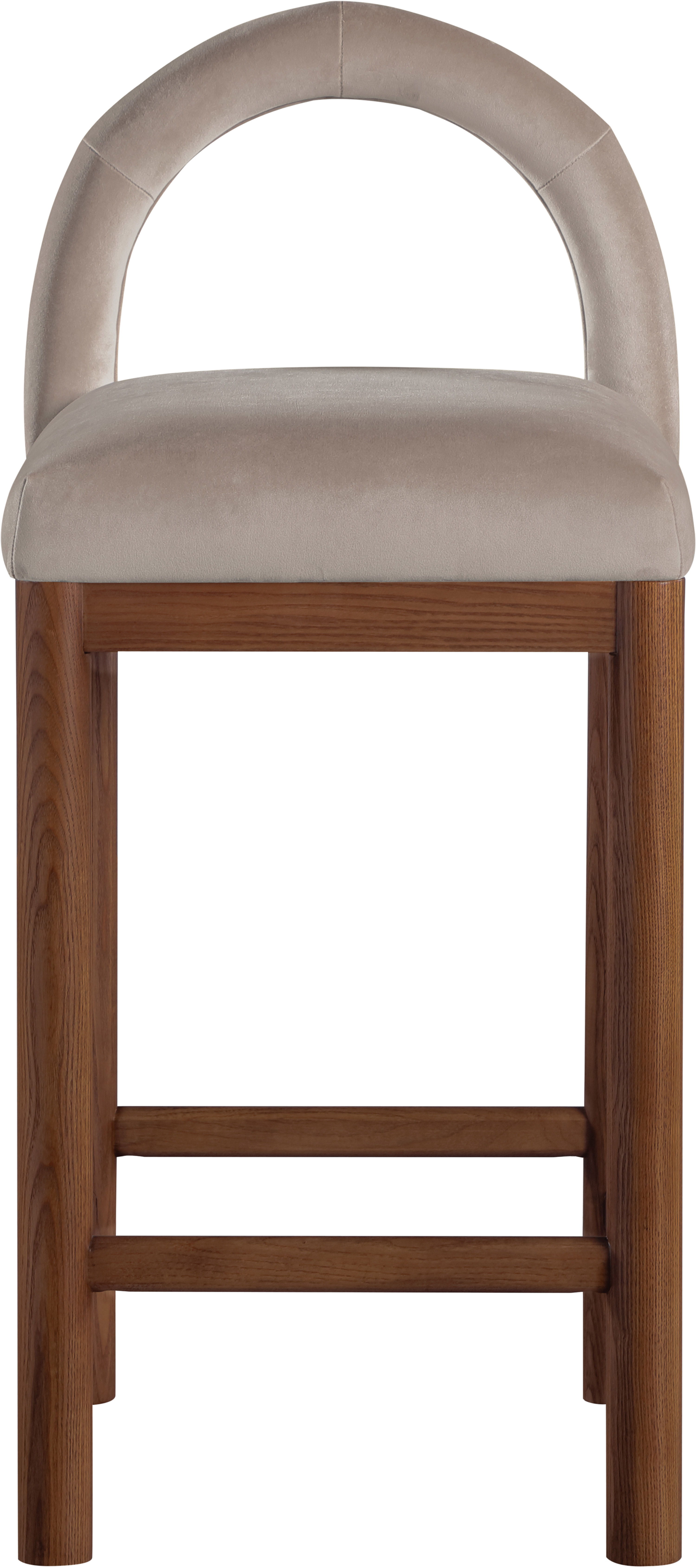 Conrad - Velvet Counter Stool With Brown Legs - Taupe