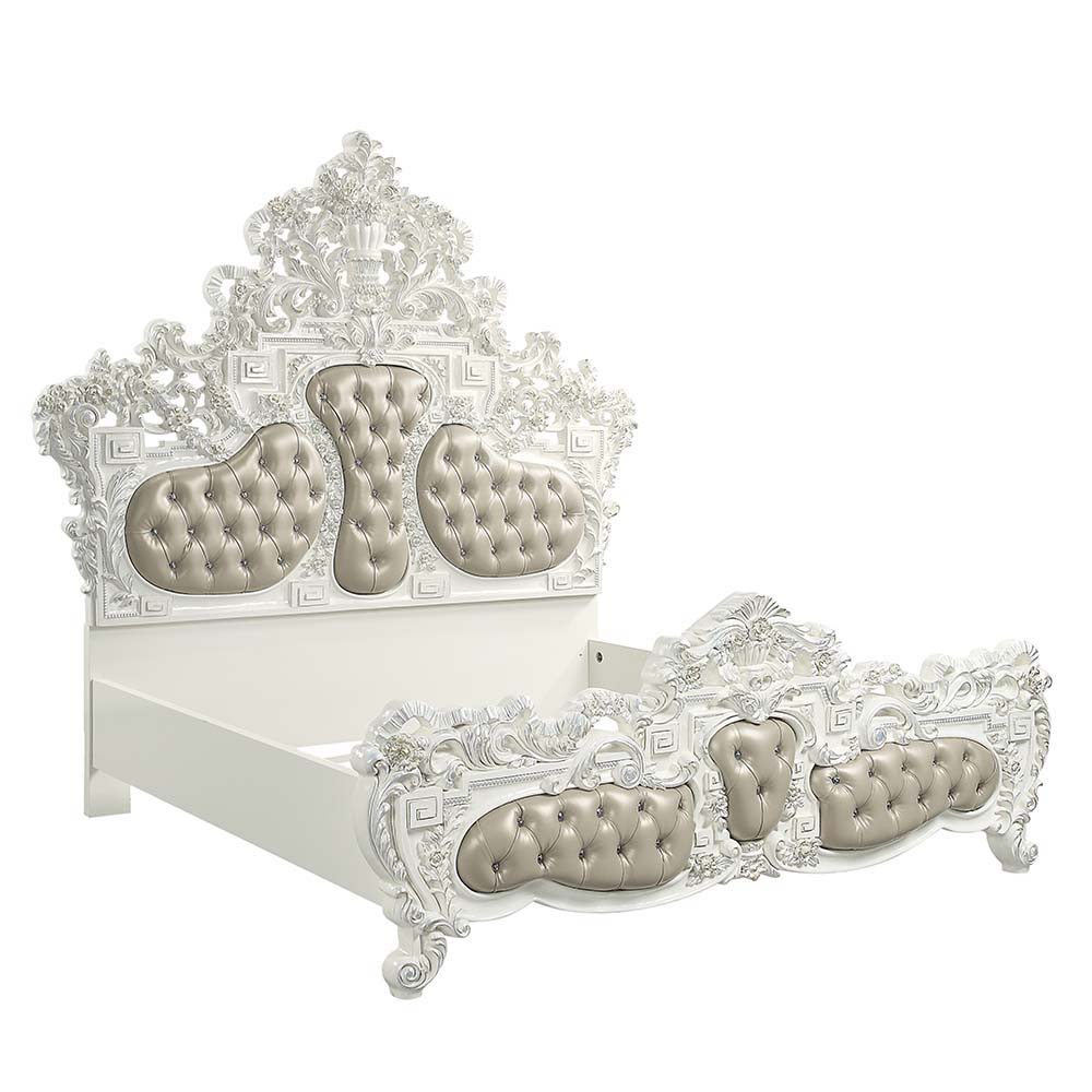 Vanaheim - Eastern King Bed - Beige Synthetic Leather & Antique White, beige