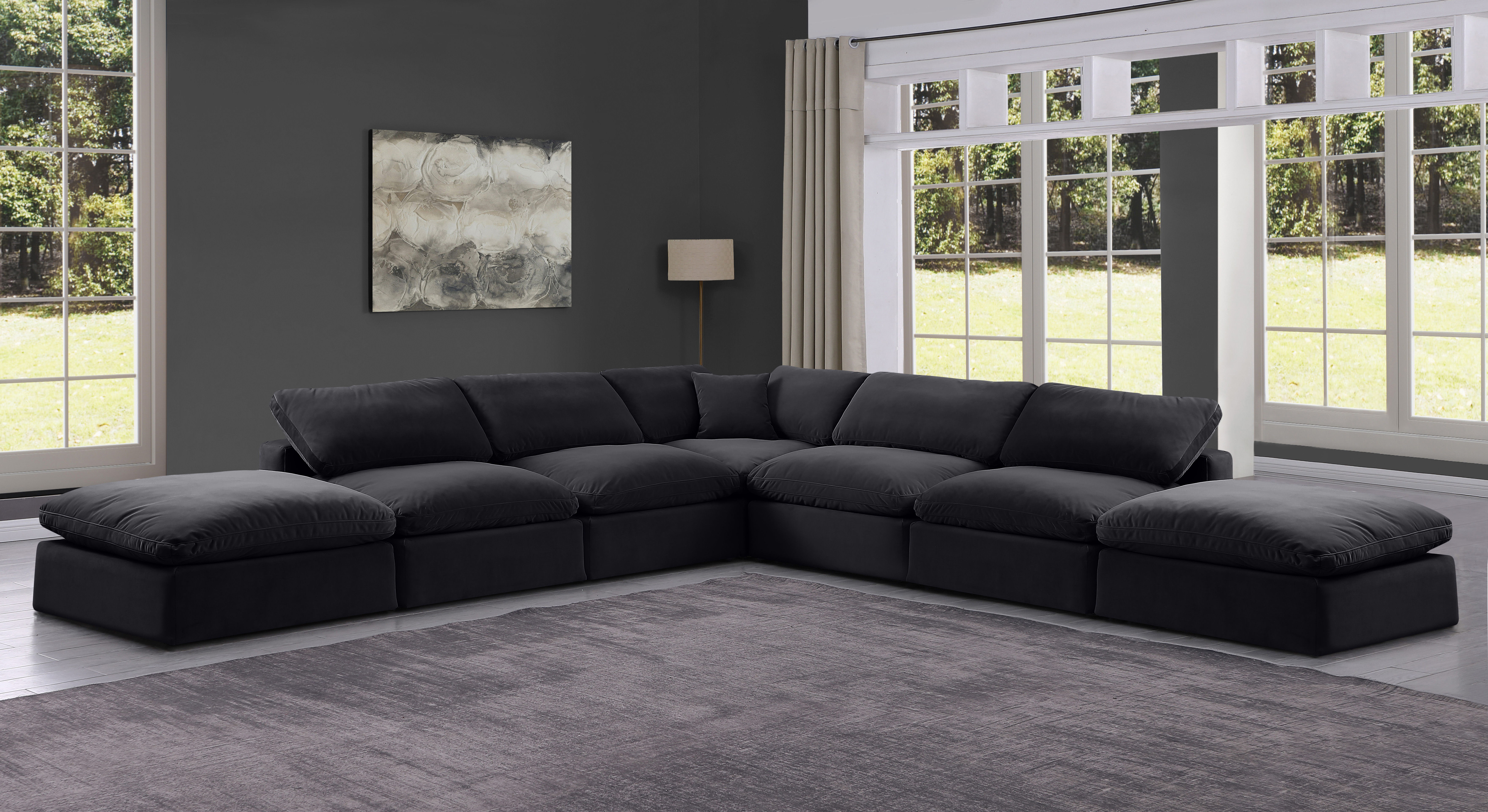 Comfy - 7 Piece Velvet Modular Corner Sectional - Black