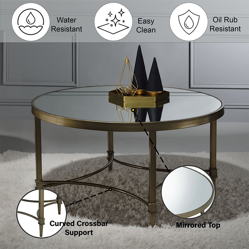 Aditya - Coffee Table - Mirrored & Antique Brass, gold, view 7