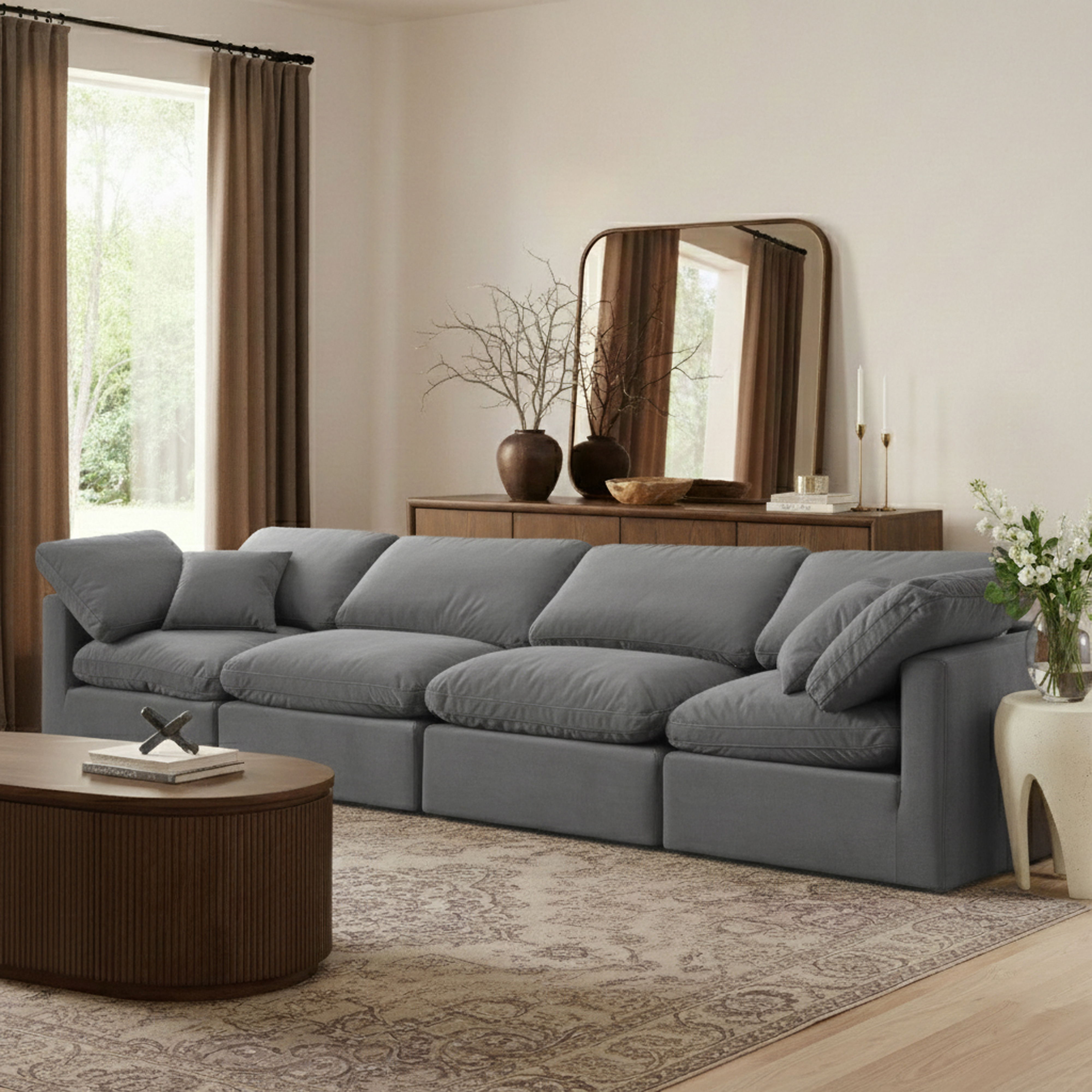Indulge - Velvet 4 Piece Modular Sofa - Gray