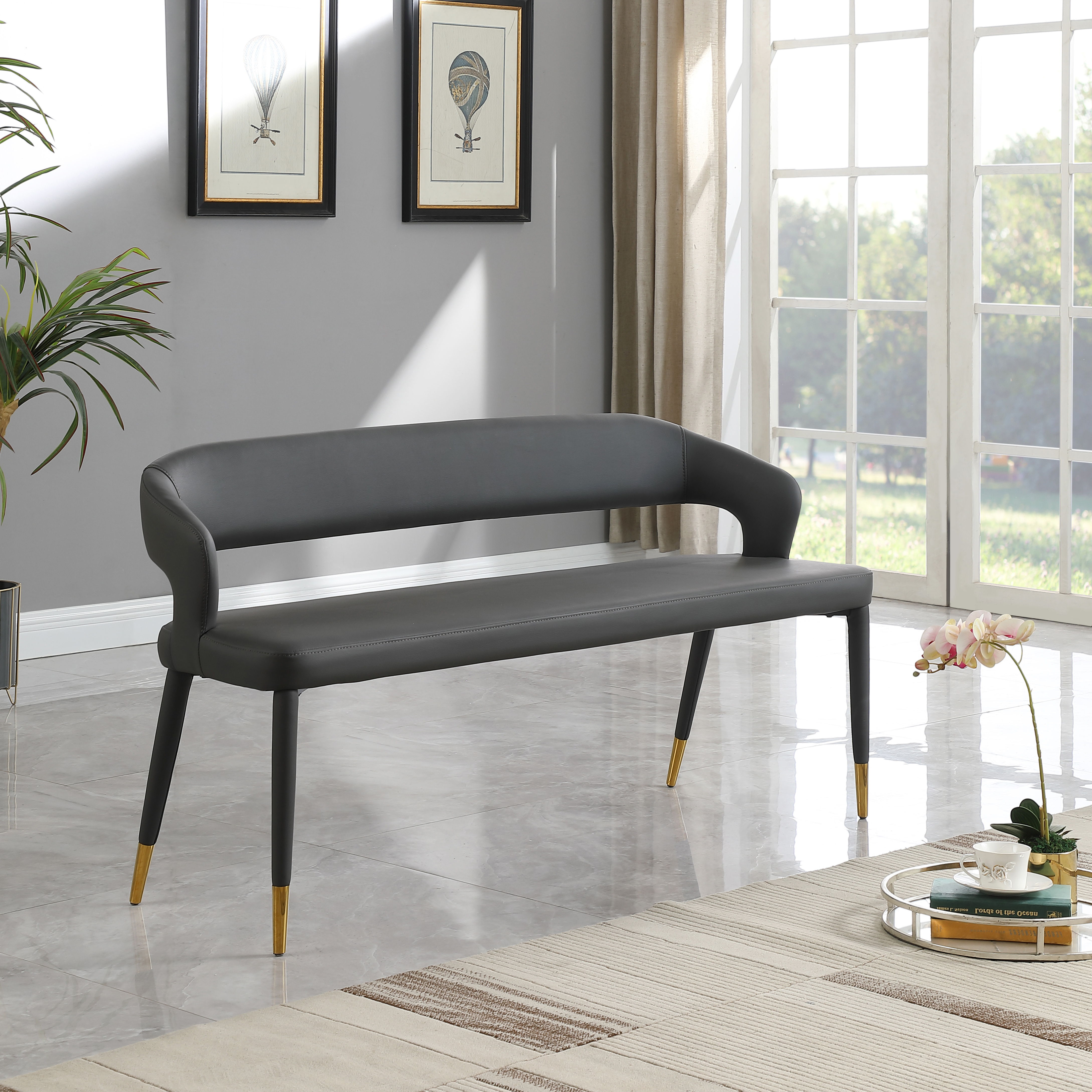 Destiny - Faux Leather Bench - Gray