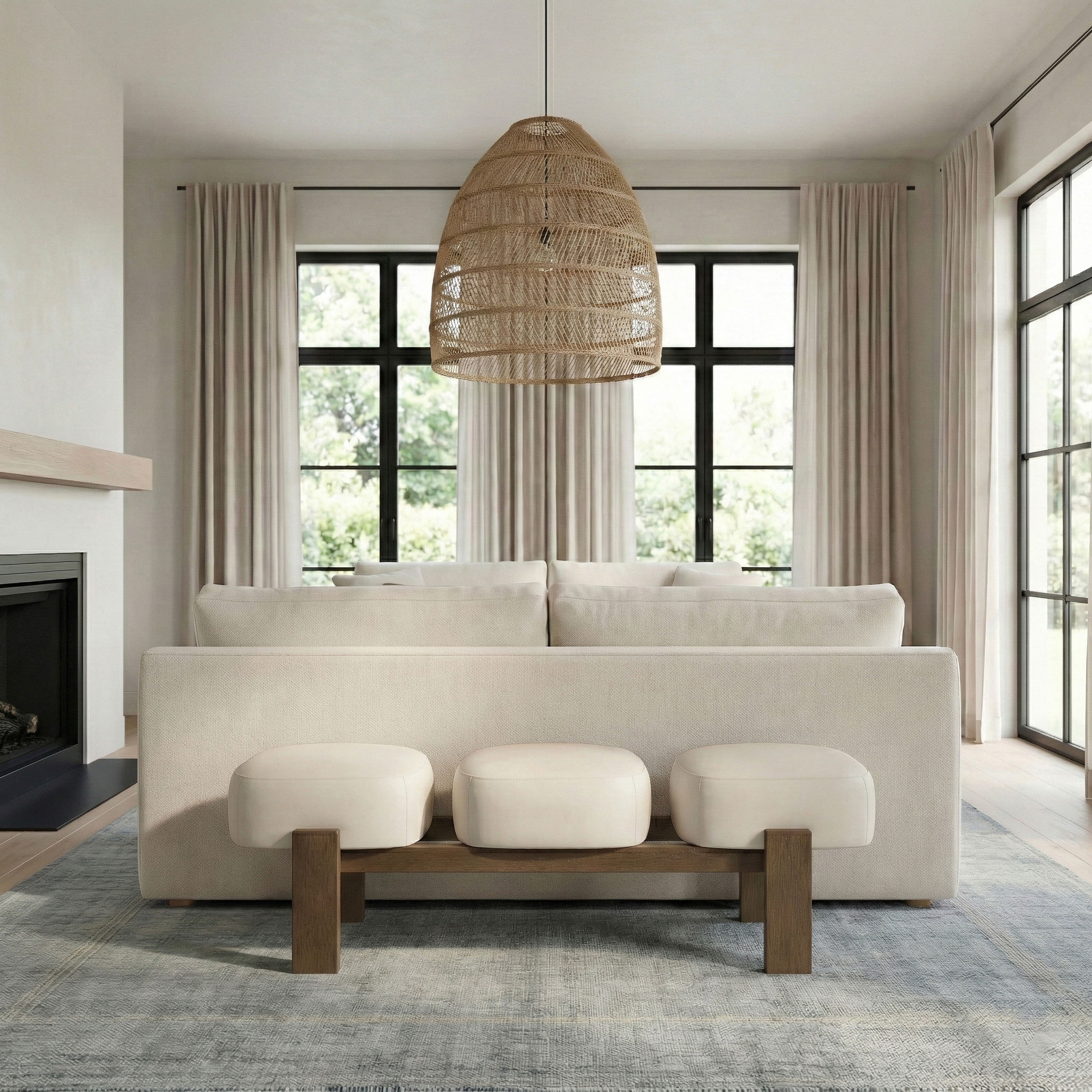 Woodcrest - Vegan Leather Upholstered Bench - Cream / Painted Brown Walnut