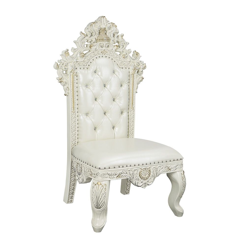 Adara - Side Chair (Set of 2) - Pearl White Synthetic Leather & Antique White, white