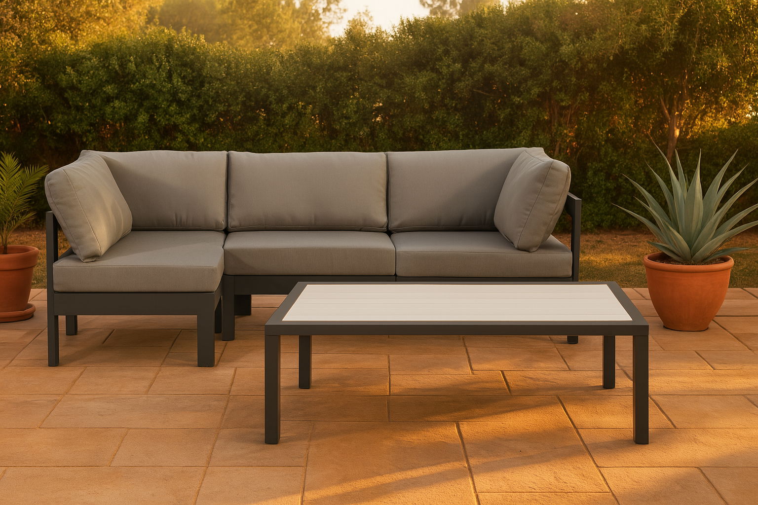 Nizuc - Outdoor Patio 4 Piece Modular Sectional With Gray Frame - Gray