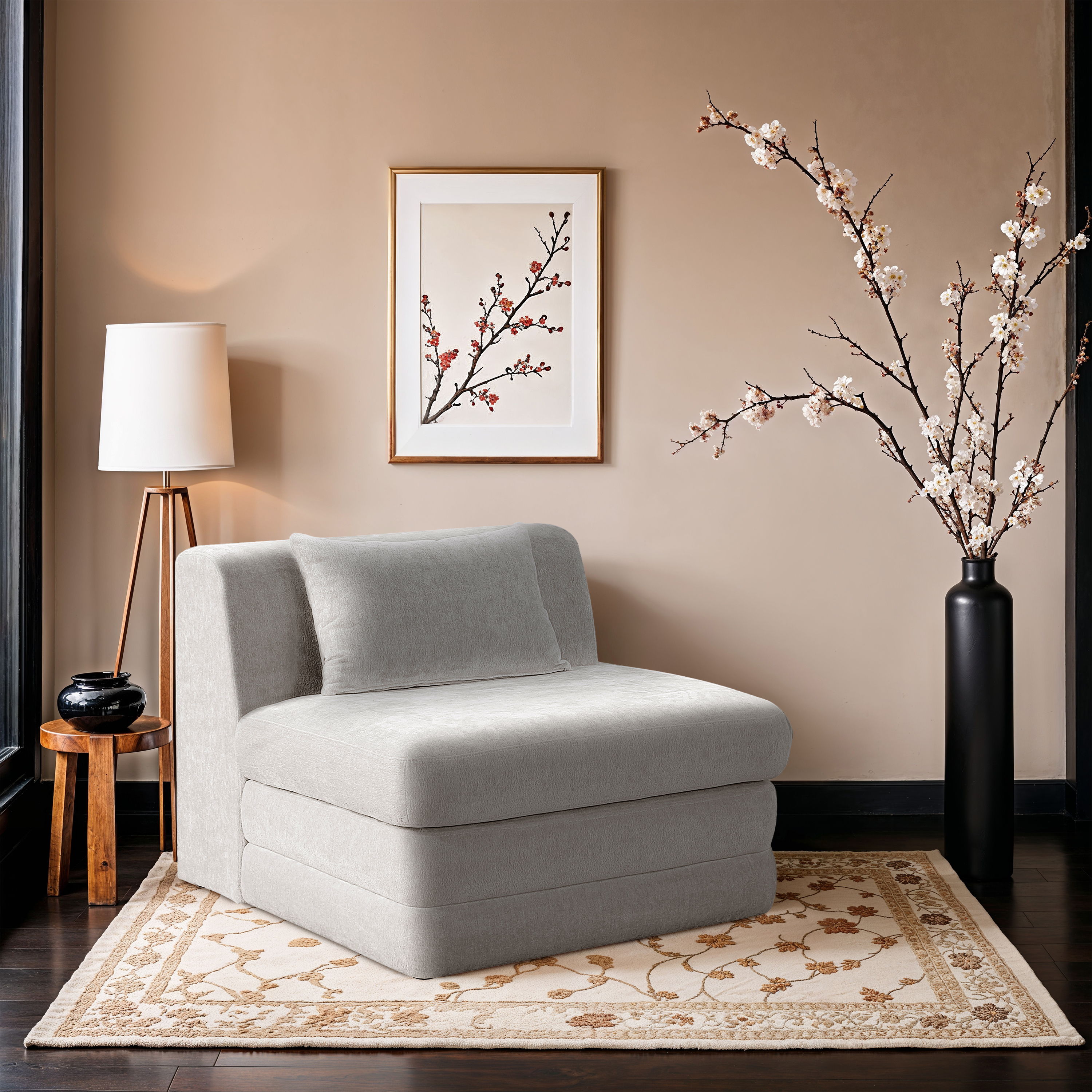 Stellar - Chenille Fabric Upholstered Modular Armless Chair - Cream