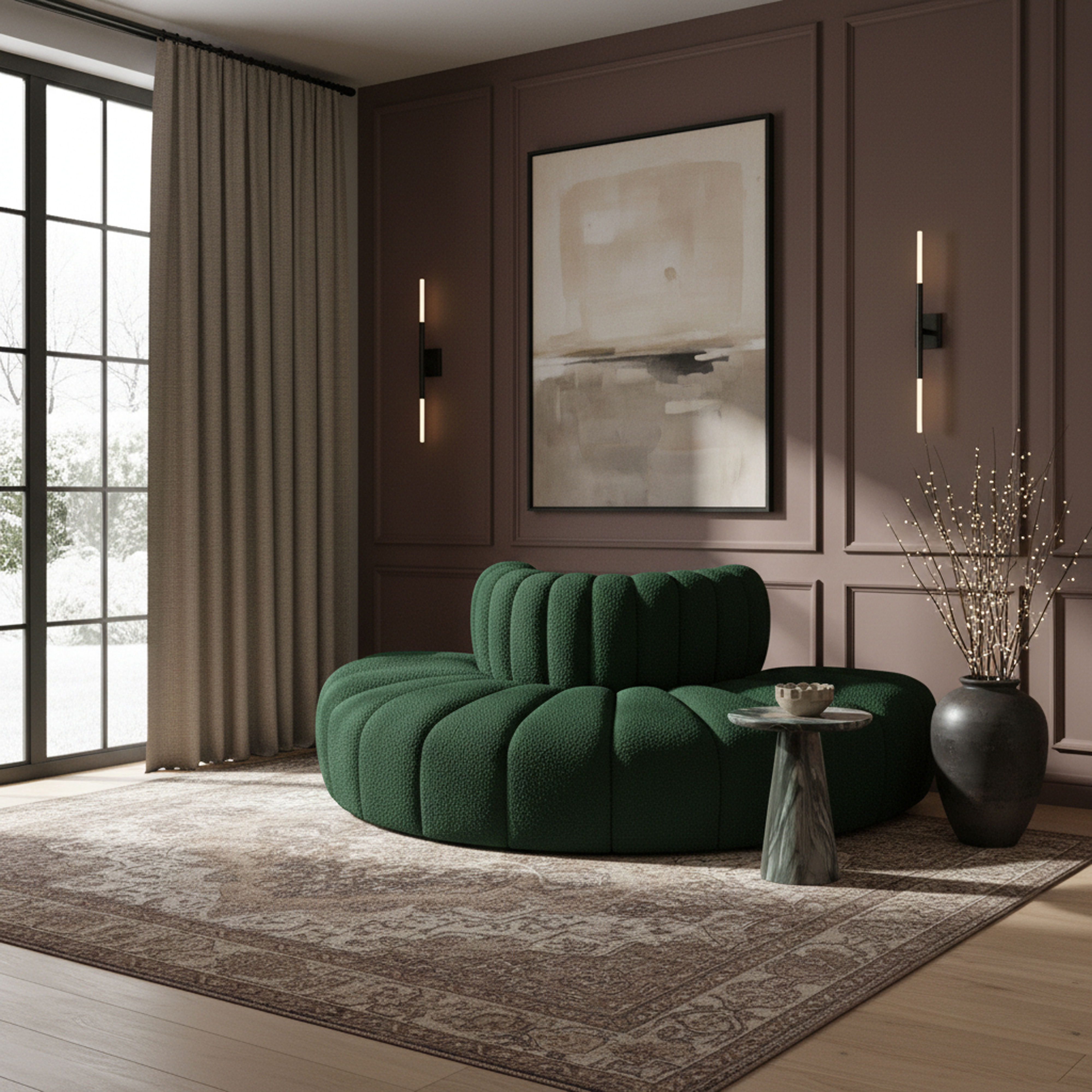 Arc - Boucle Fabric 4 Piece Modular Sofa - Green