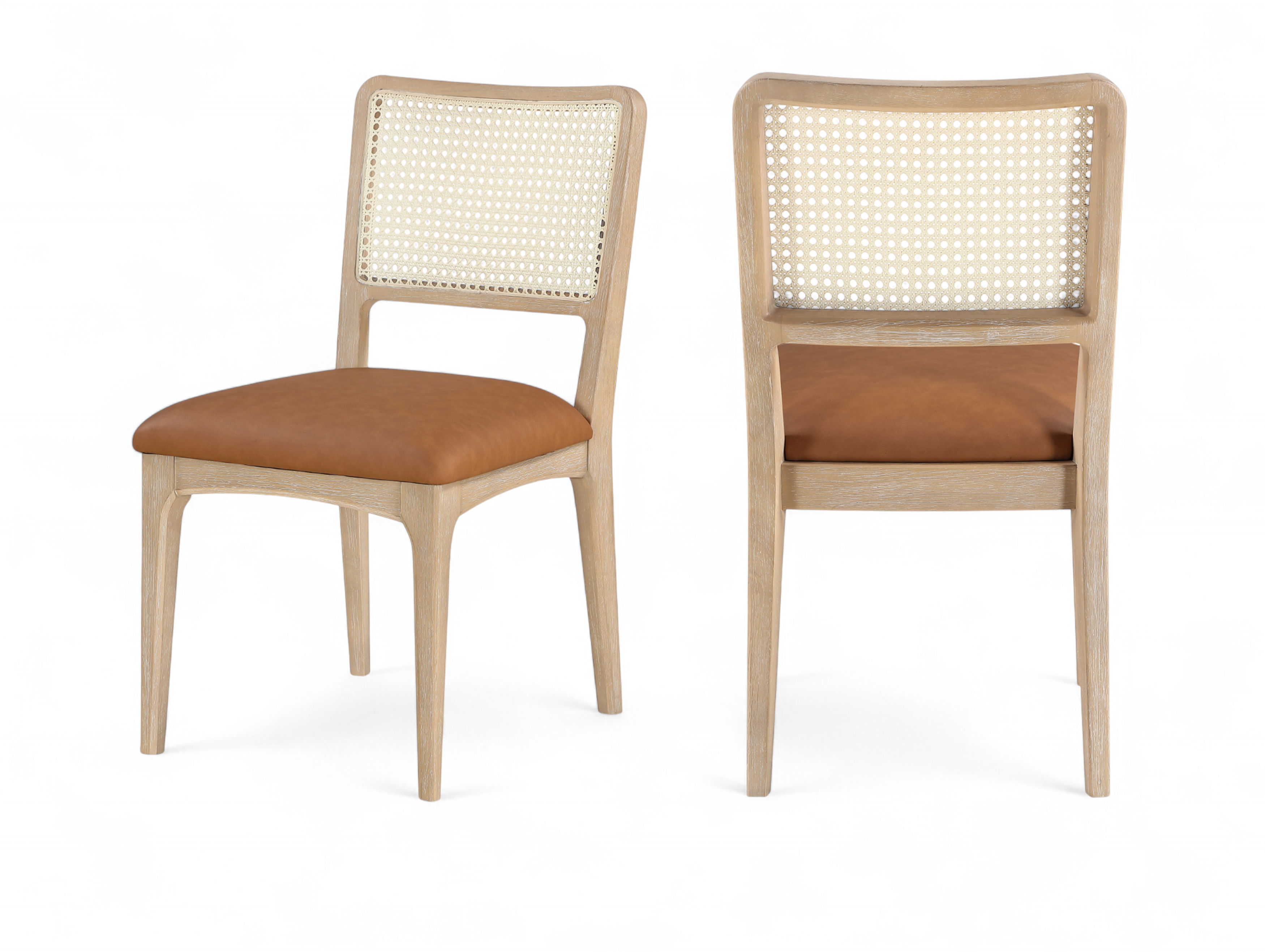 Atrium - Cane Back And Vegan Leather Upholstered Seat Dining Chair (Set of 2) - Cognac / Brushed Natural