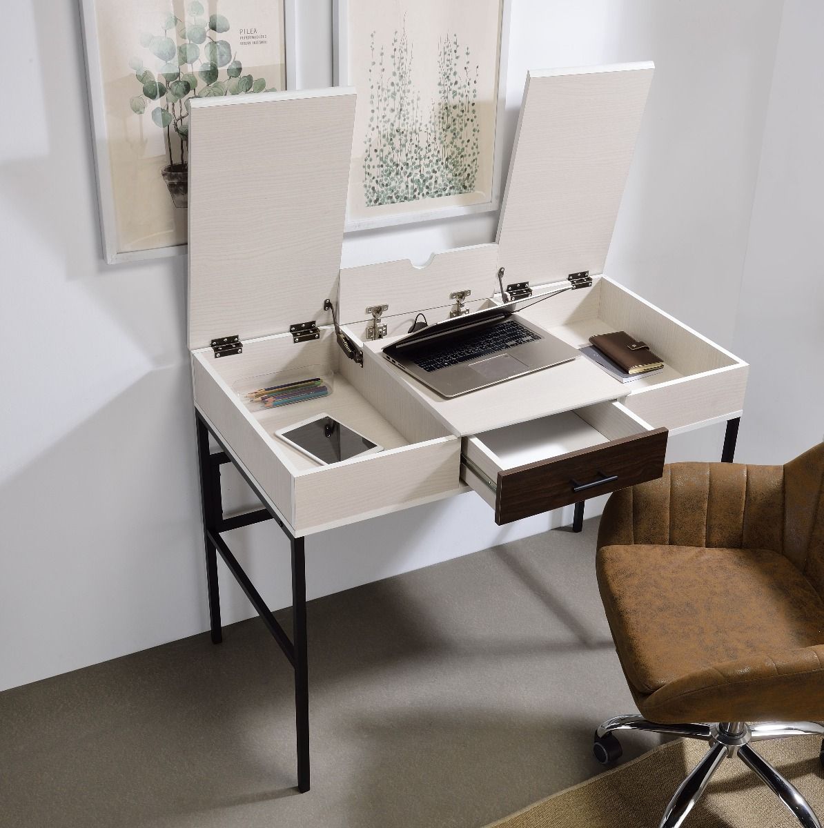 Verster - Writing Desk With USB - Natural & Black, beige, view 6